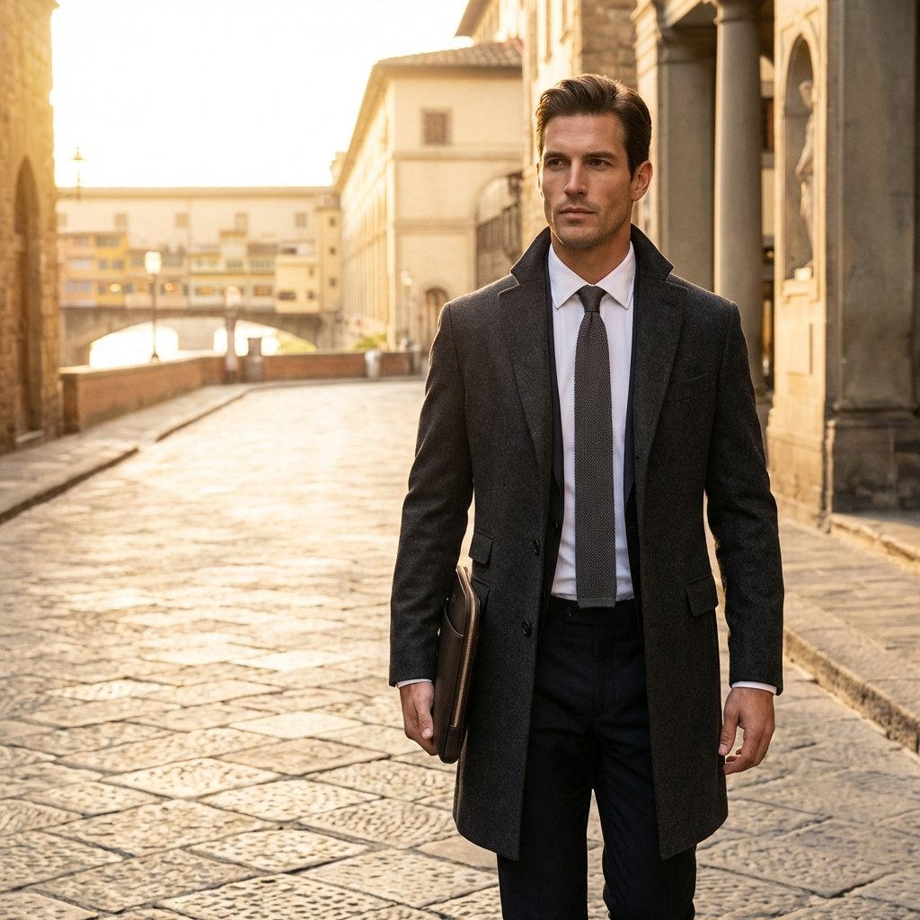 Woman styled in refined quiet luxury workwear, neutral palette setting