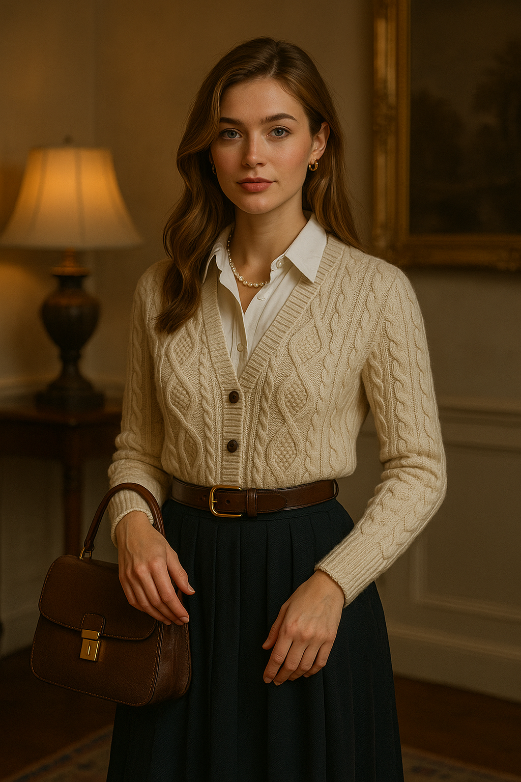 European woman in traditional quiet luxury pieces reflecting Mediterranean and continental elegance.