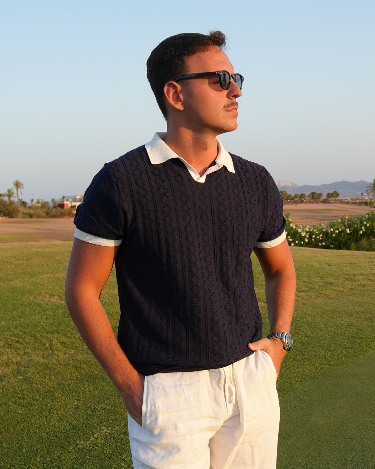 Man in structured blazer and neutral tones showing old money style and classic elegance