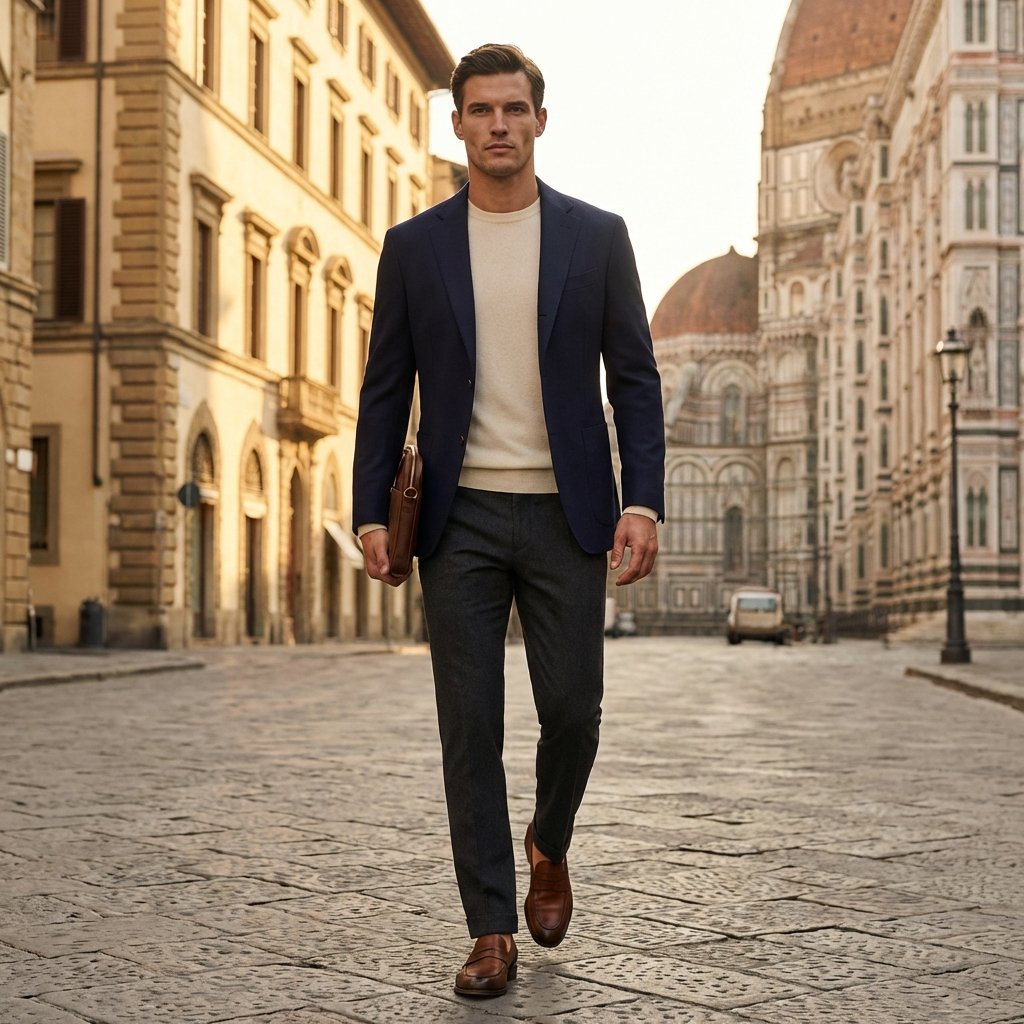 Professional man in crisp button-down and tailored chinos, featuring classic old money style at work.