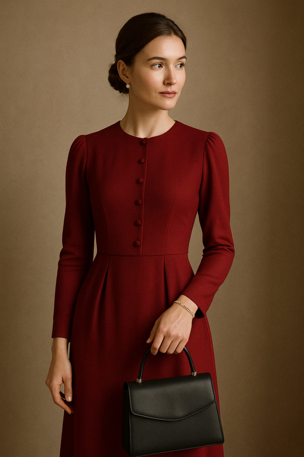 Woman surrounded by neutral, tailored pieces forming a cohesive quiet luxury wardrobe.