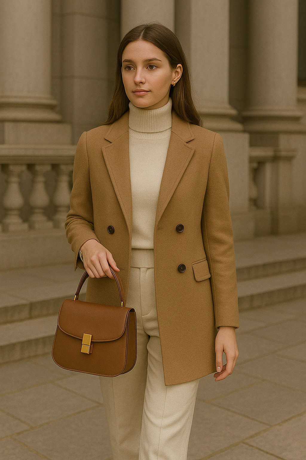 Polished woman wearing refined old money style pieces with impeccable tailoring and understated details.