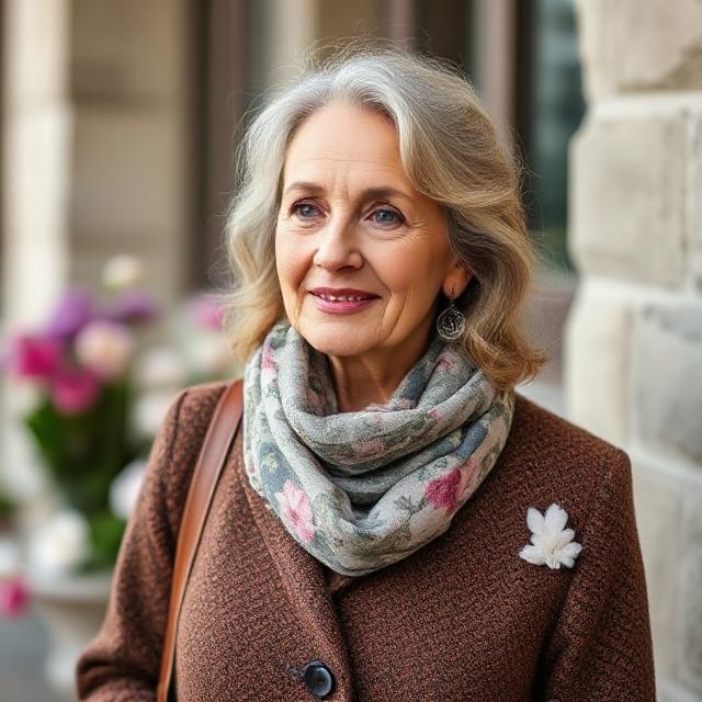 Woman wearing classic spring transition pieces in soft old money style palette outdoors