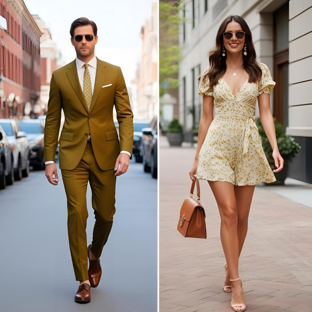 Woman or man in spring pastels and summer neutrals reflecting seasonal old money elegance.