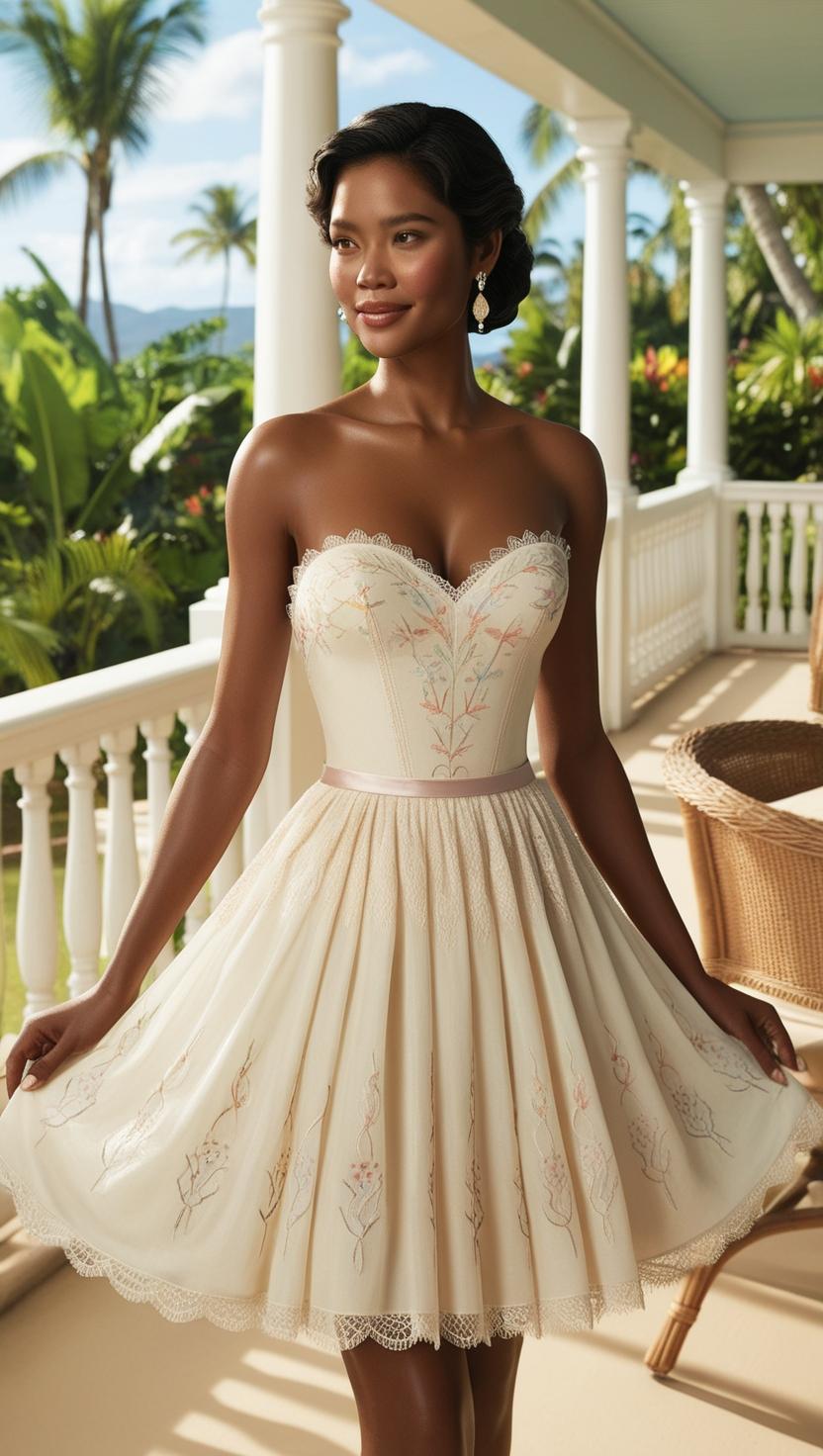Elegant woman in vintage-inspired dress and pearls, capturing old money aesthetic from classic cinema.