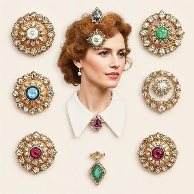 Vintage brooch pinned to classic cardigan, exemplifying timeless elegance and refined accessories.