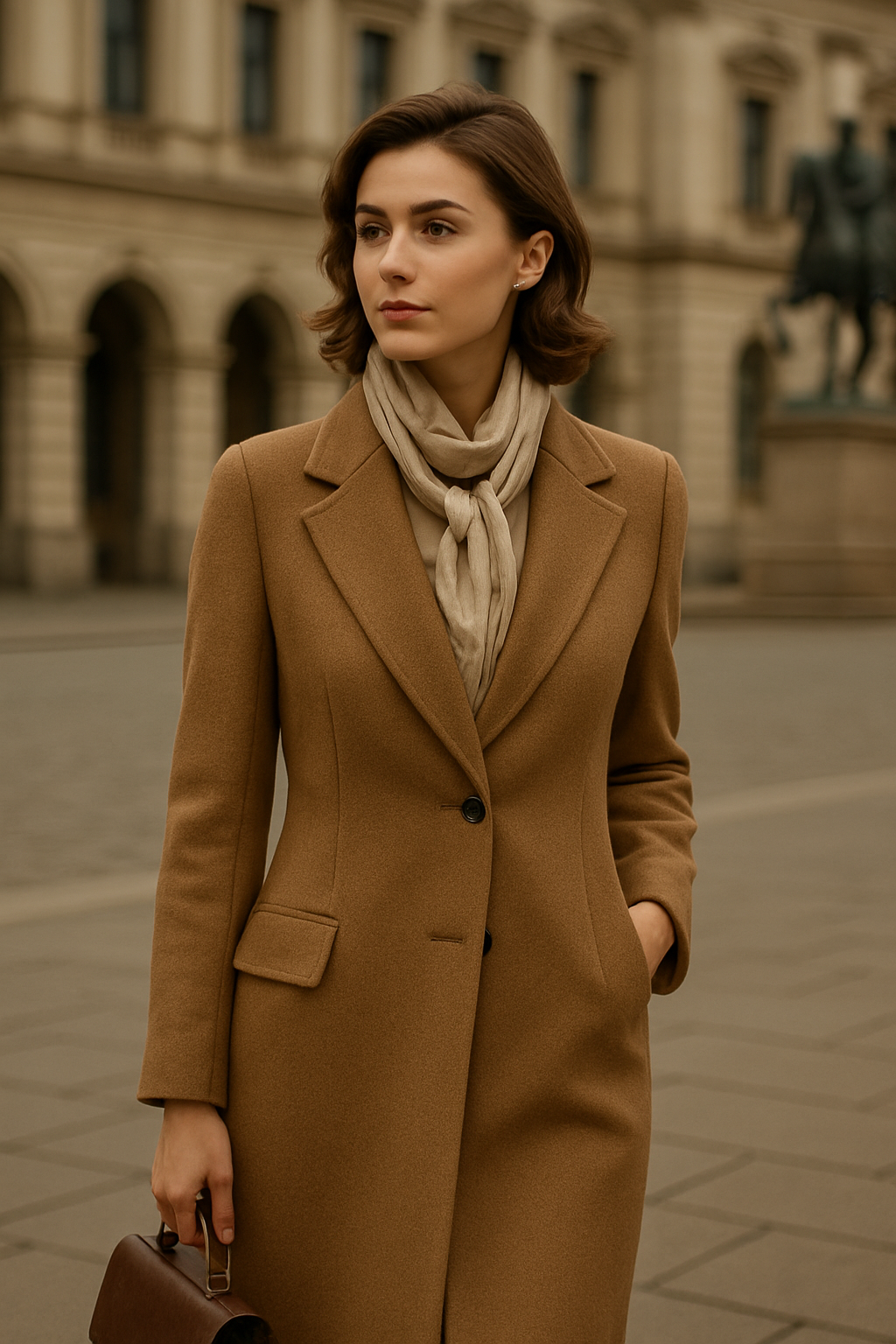 Woman effortlessly styled in classic pieces demonstrating the understated nature of old money fashion.