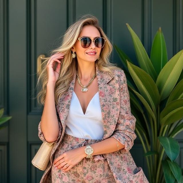Woman in understated luxury fabrics and quality tailoring, representing authentic old money style.