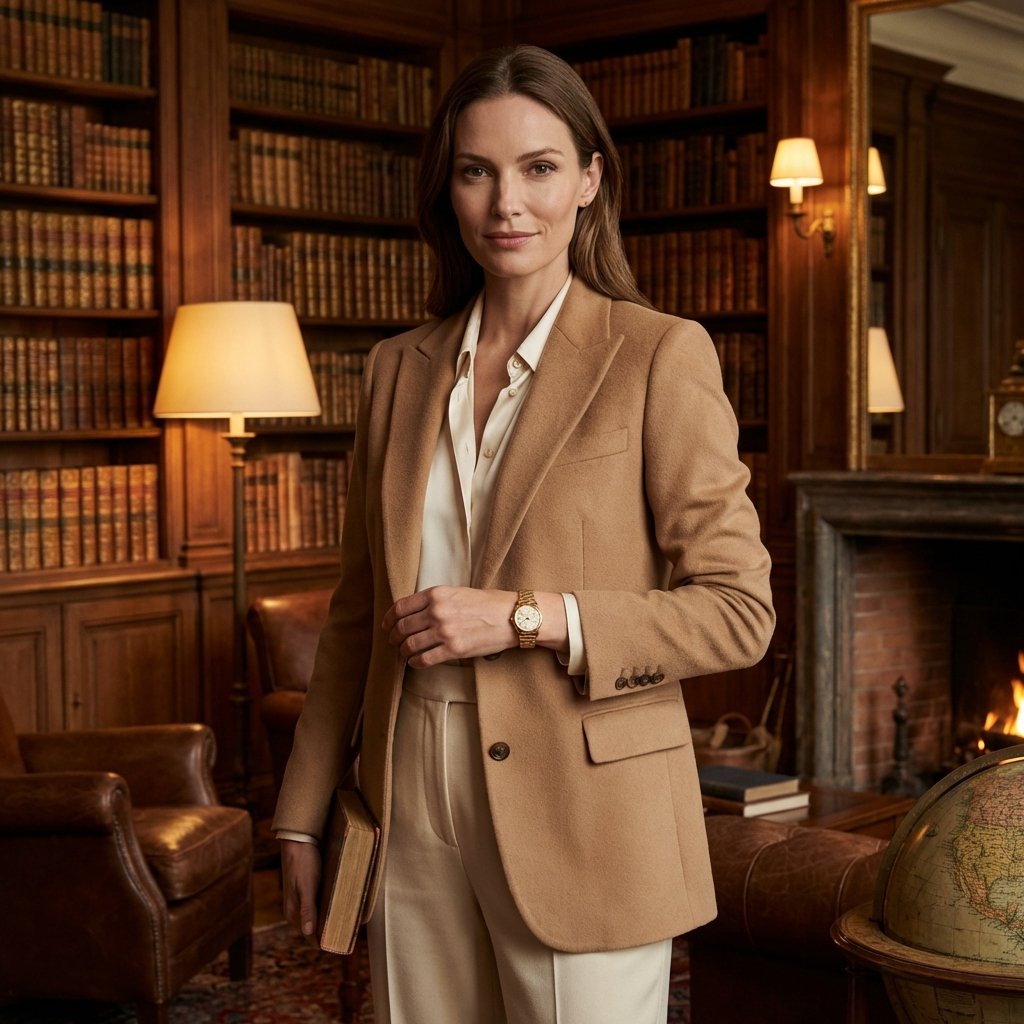 Woman modeling essential timeless pieces in neutral tones for building an elegant capsule wardrobe