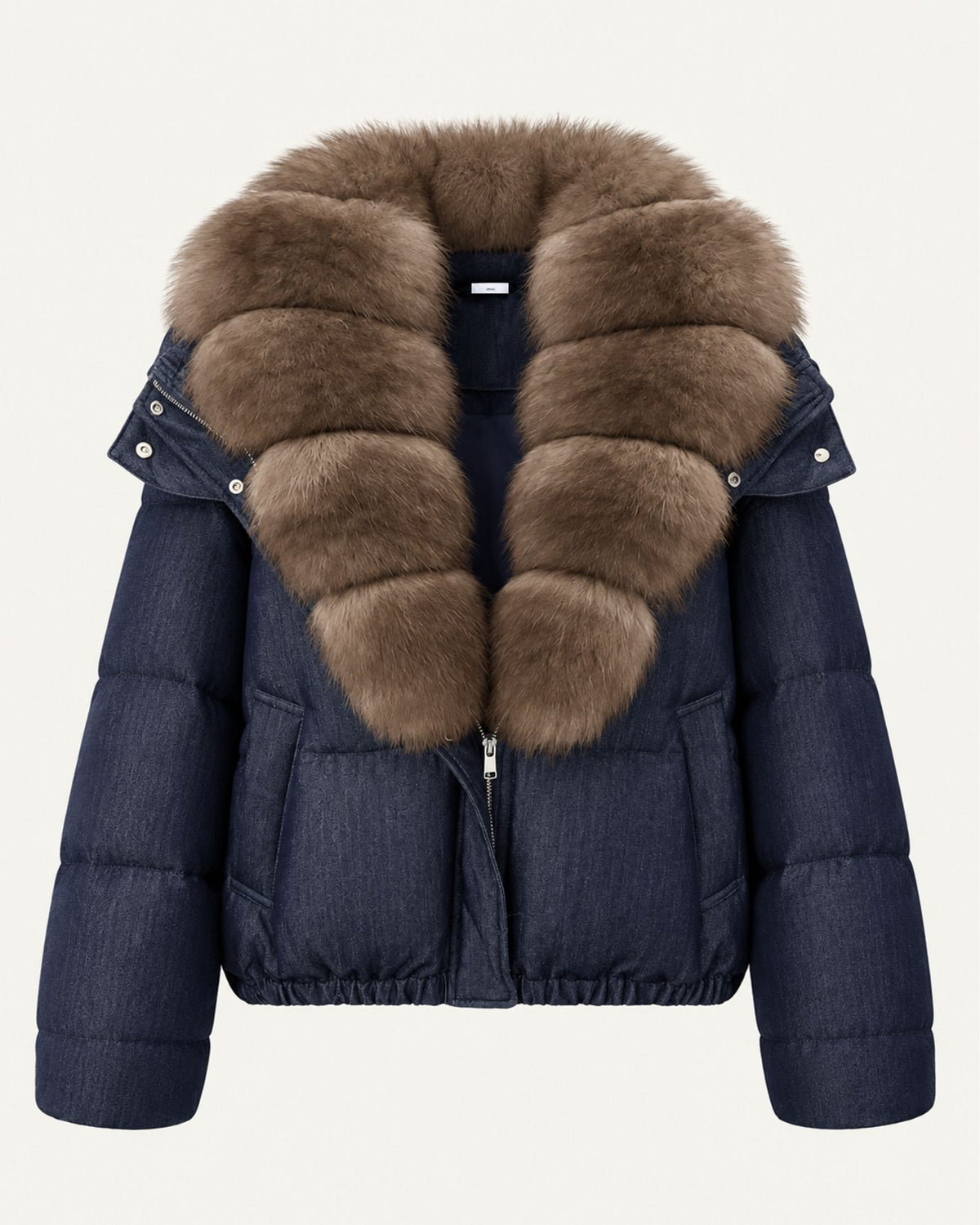 Navy Blue Duck Down Puffer with Detachable Fox Fur Collar