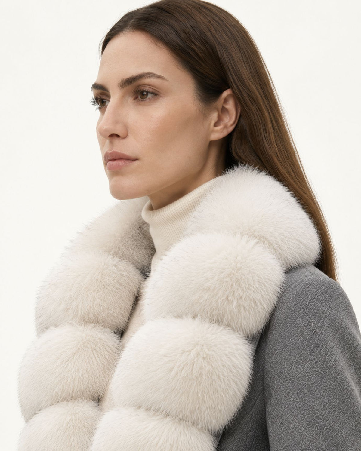 Mira Belted Mid-Length Wool Coat with Fox Fur Collar
