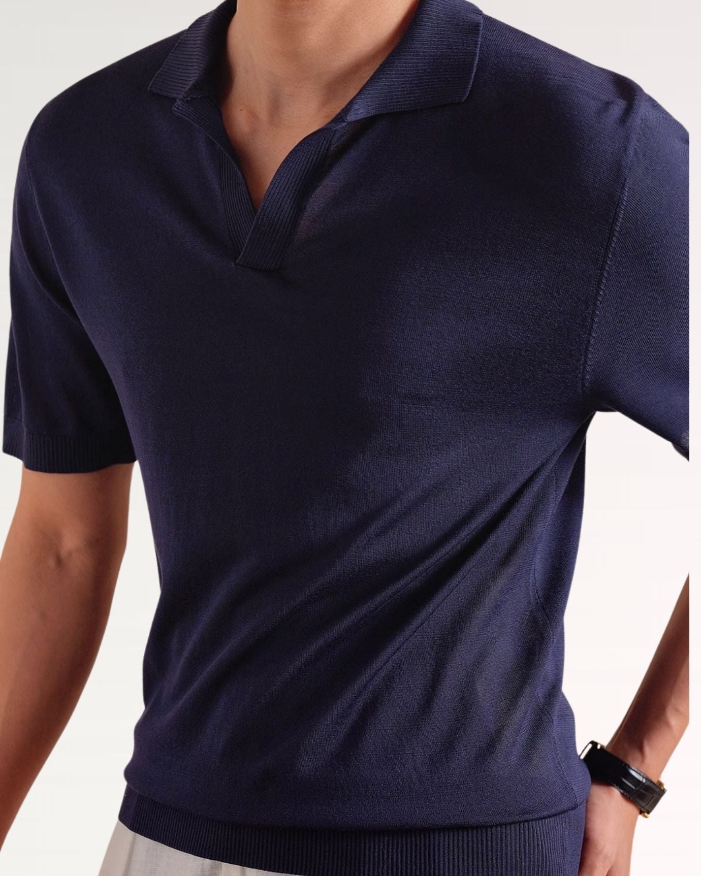 Madrid Thin Polo Mulberry Silk Slim Fit Navy Blue