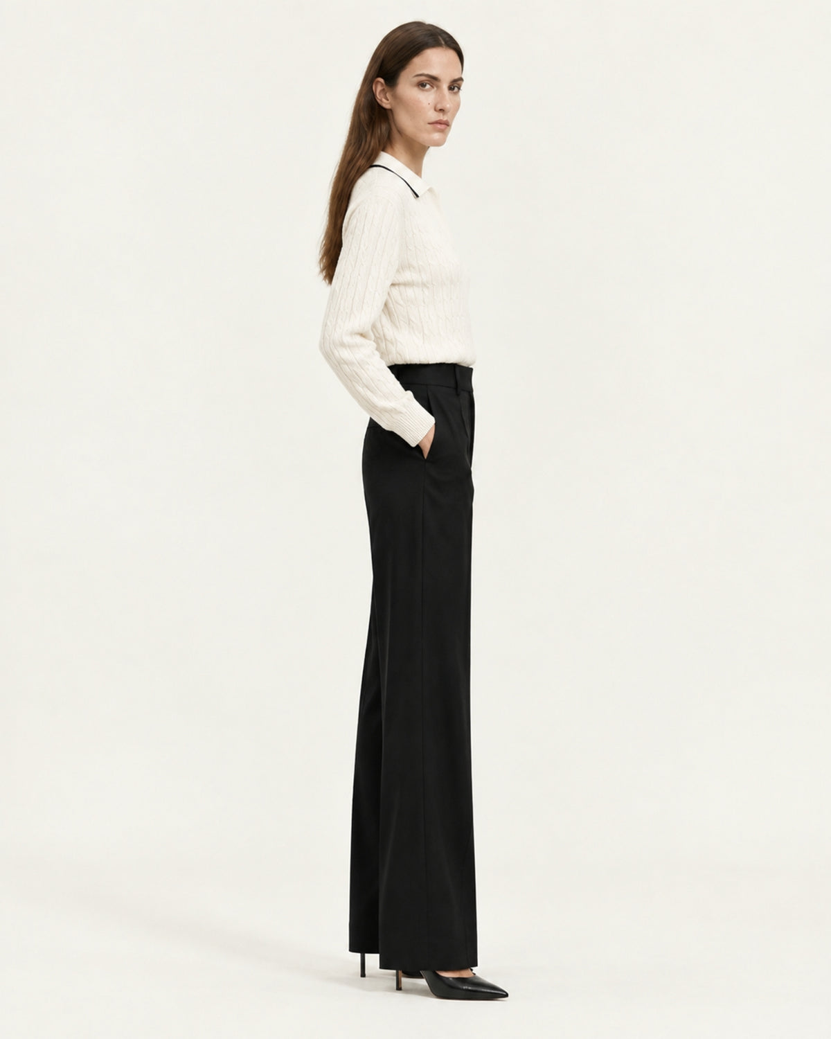 Collared Cable Knit Cashmere Sweater Polo
