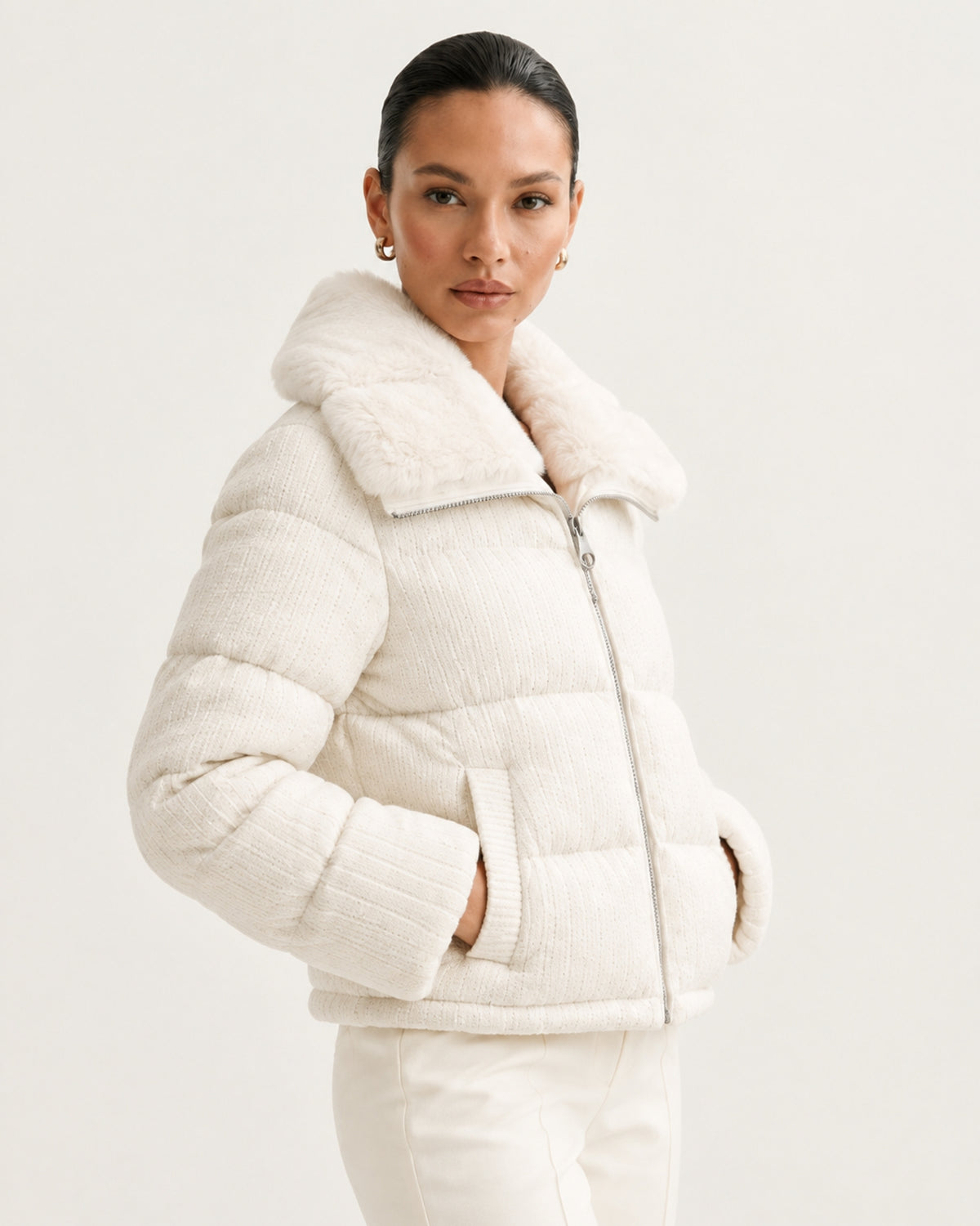 Diana Wool Knit Goose Down Jacket with Mink Collar