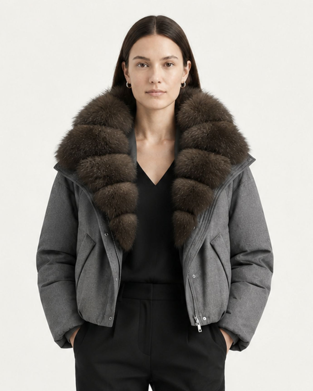 Relaxed-Fit Down Coat with Natural Fox Fur Collar