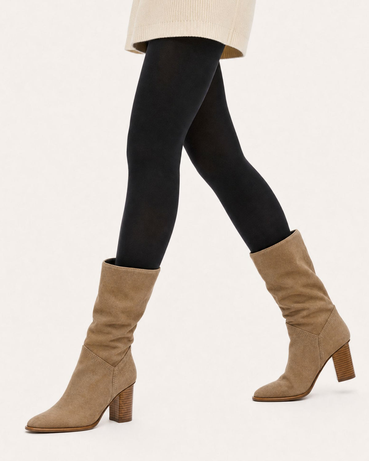 Kira Pull-On Square-Toe Leather Knee-High Boots