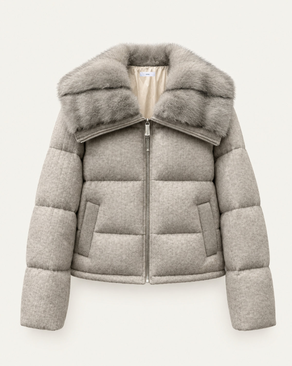 Diana Wool Knit Goose Down Jacket with Mink Collar