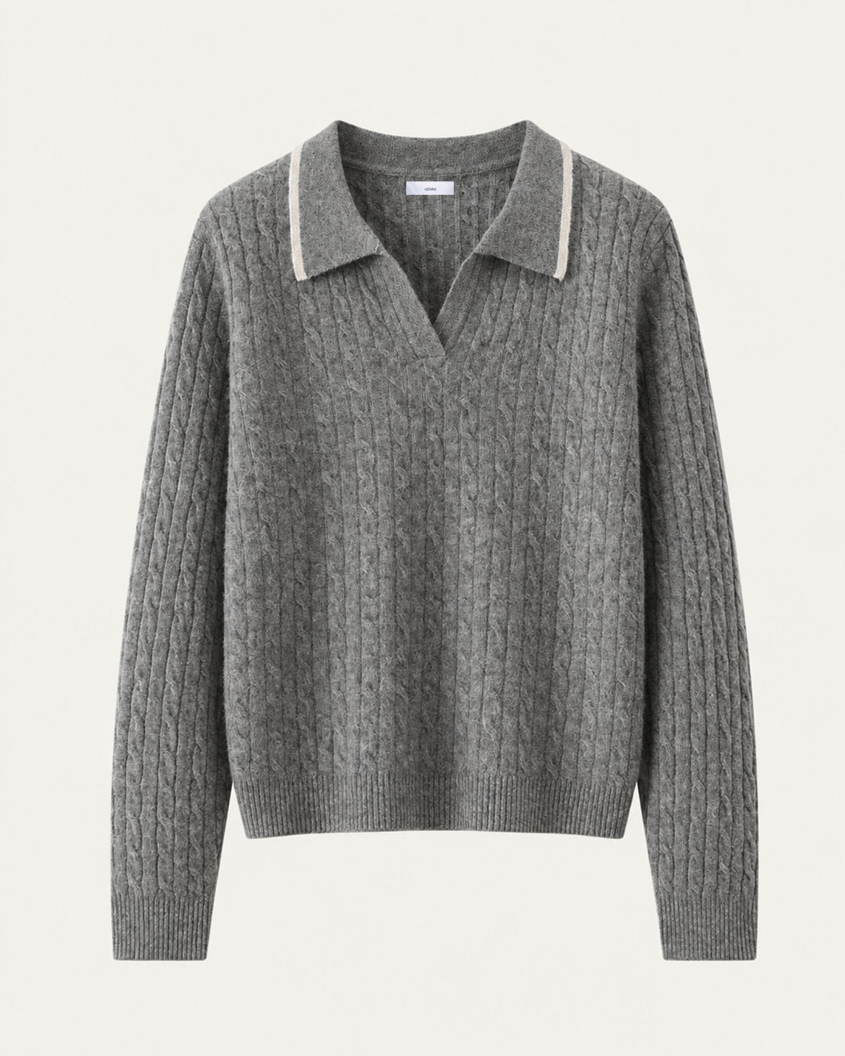 Collared Cable Knit Cashmere Sweater Polo