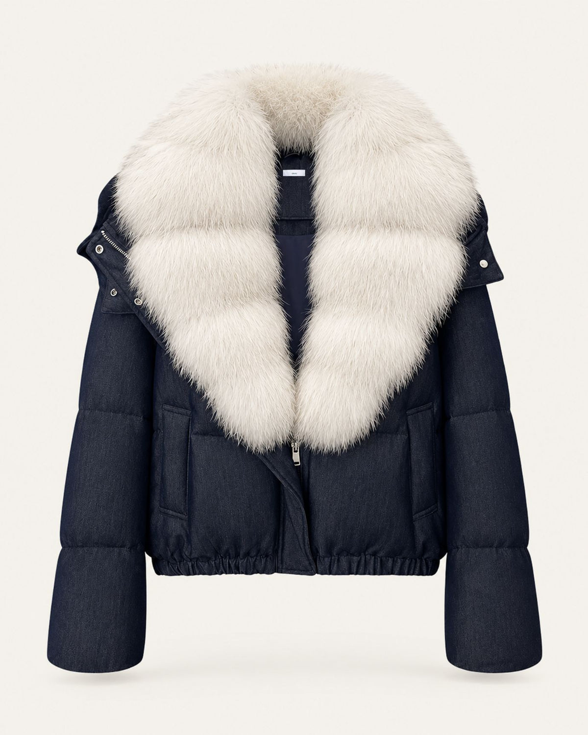 Navy Blue Duck Down Puffer with Detachable Fox Fur Collar