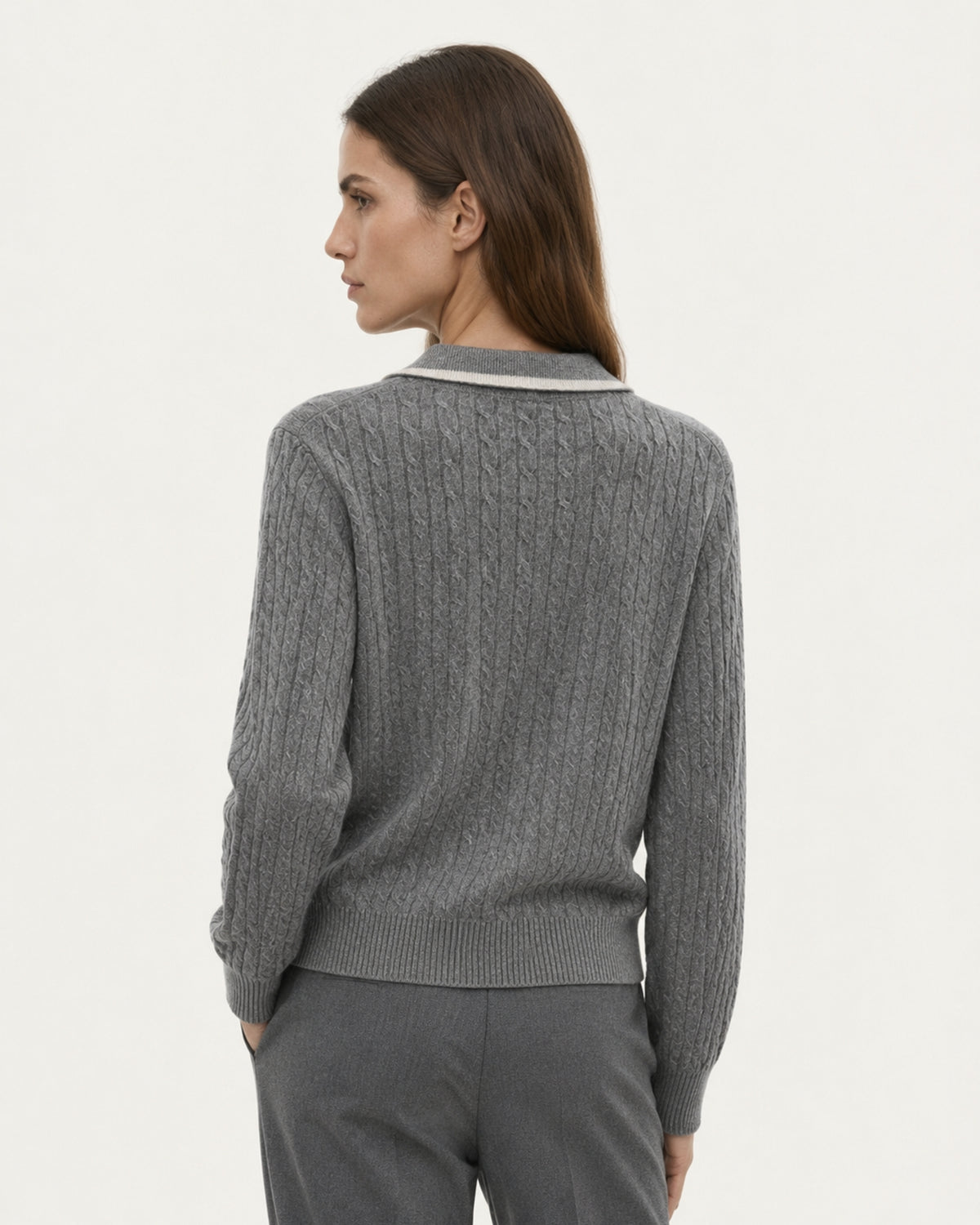 Collared Cable Knit Cashmere Sweater Polo