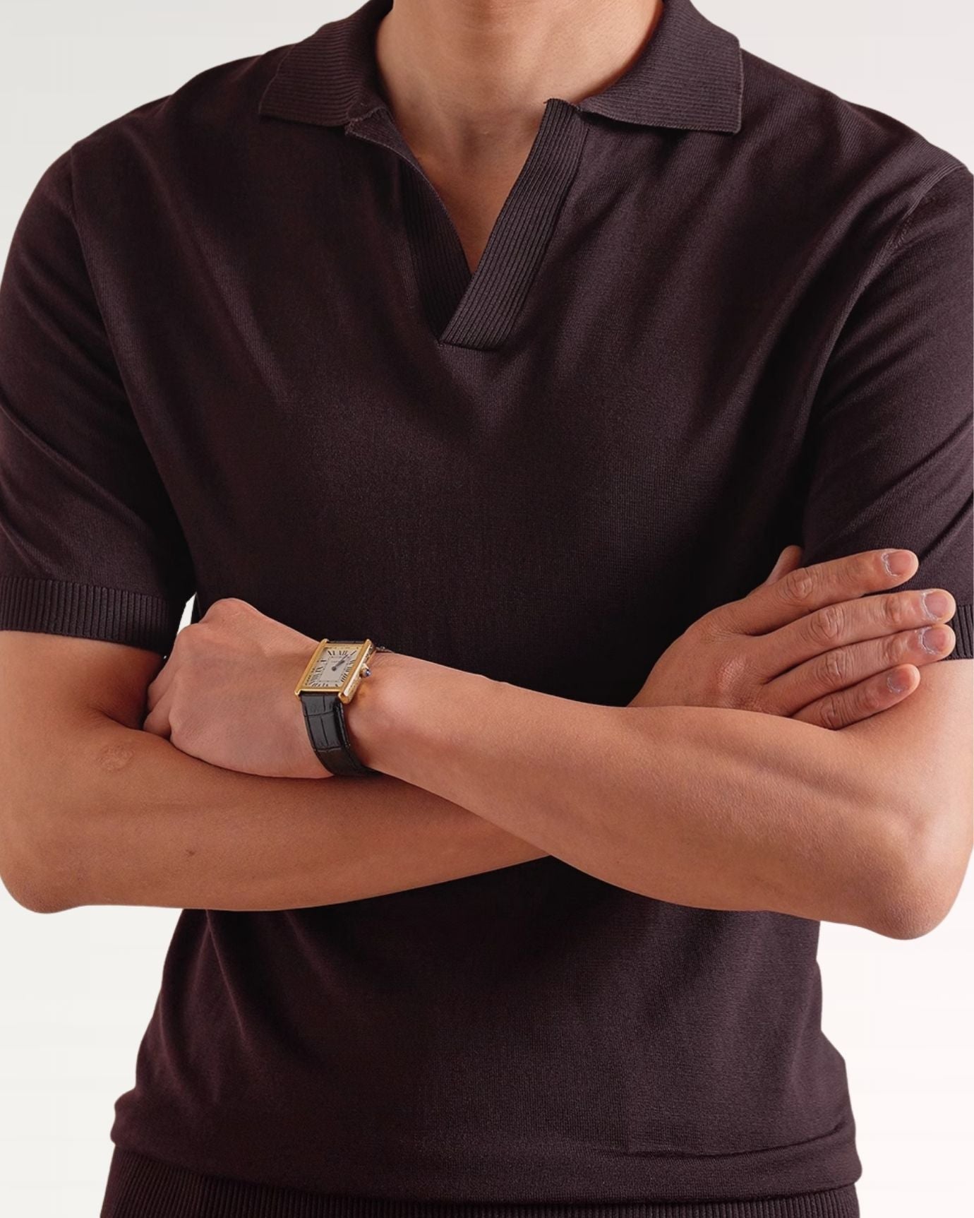 Front view of Madrid thin polo in navy blue mulberry silk