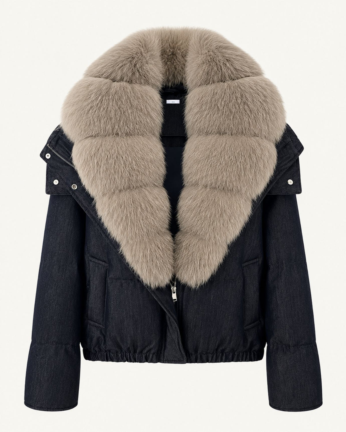 Navy Blue Duck Down Puffer with Detachable Fox Fur Collar