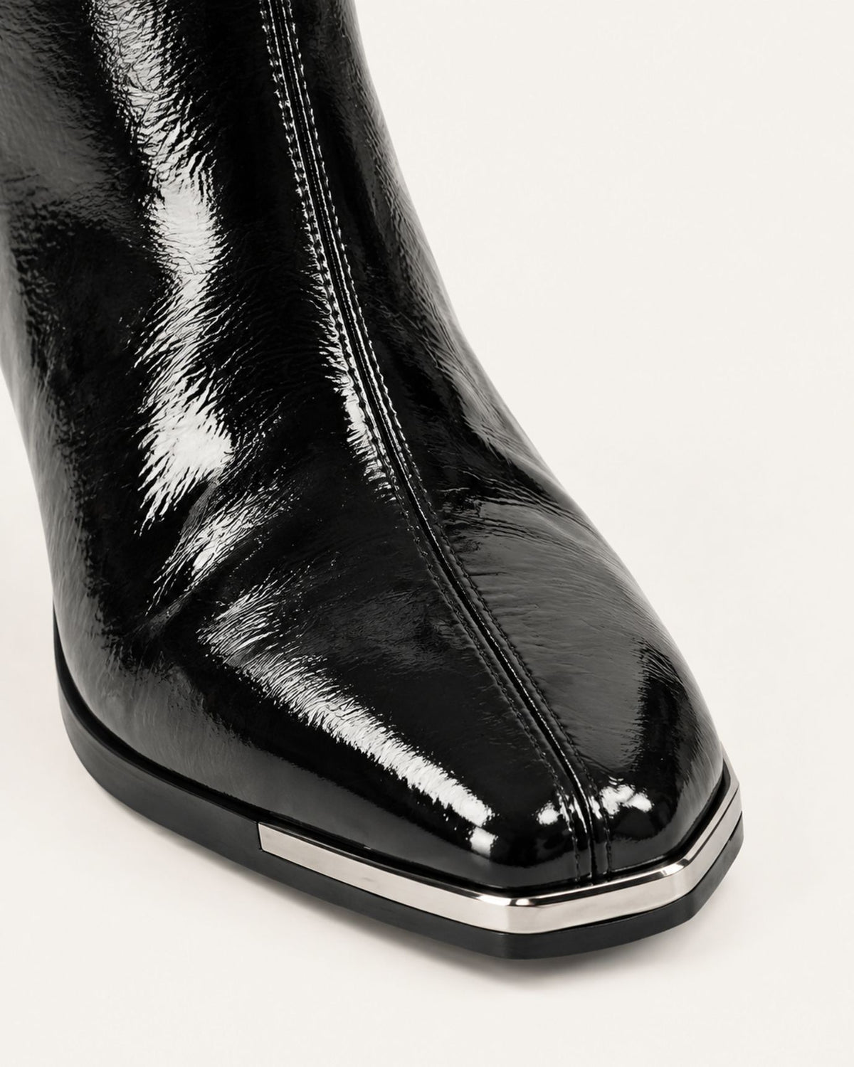 Patent Leather Block Heel Stretch Ankle Boots