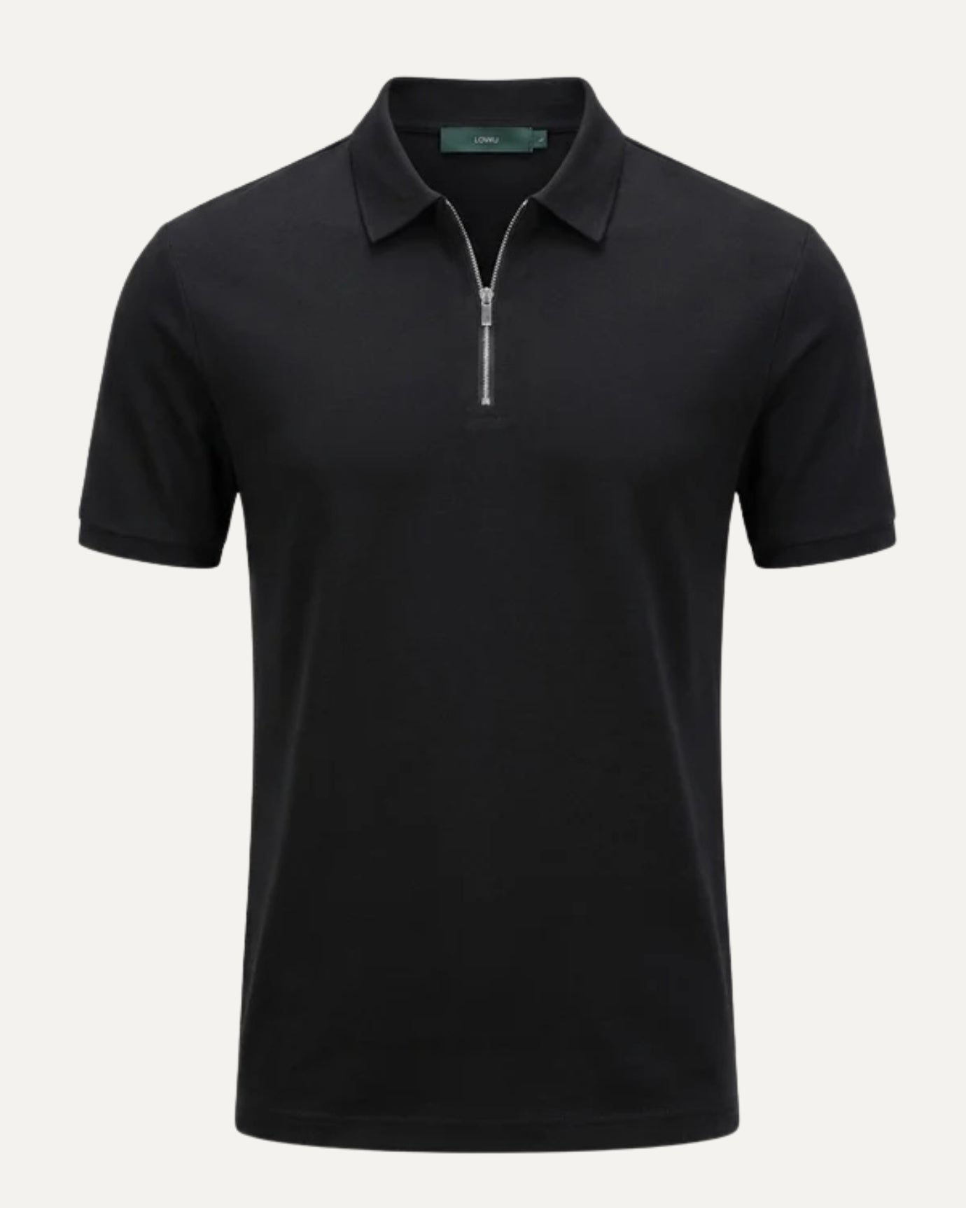 Men's navy zipper polo in classic preppy old money aesthetic silhouette