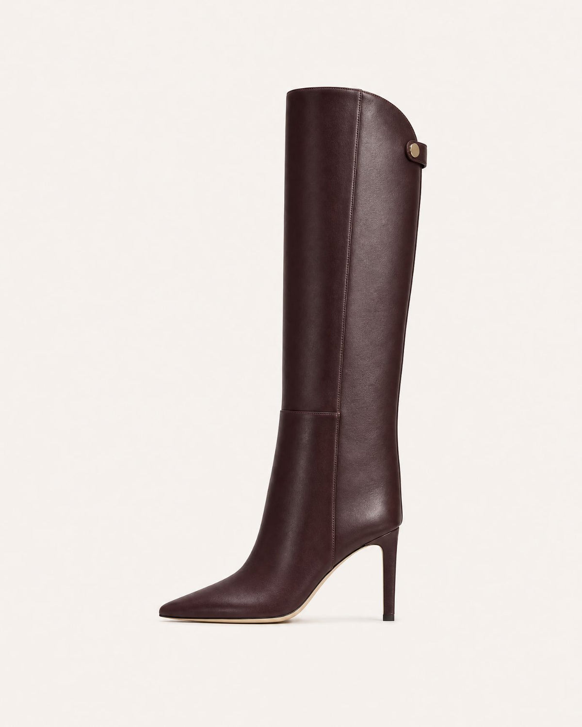 Pointed-Toe Straight-Shaft High-Heel Leather Boots