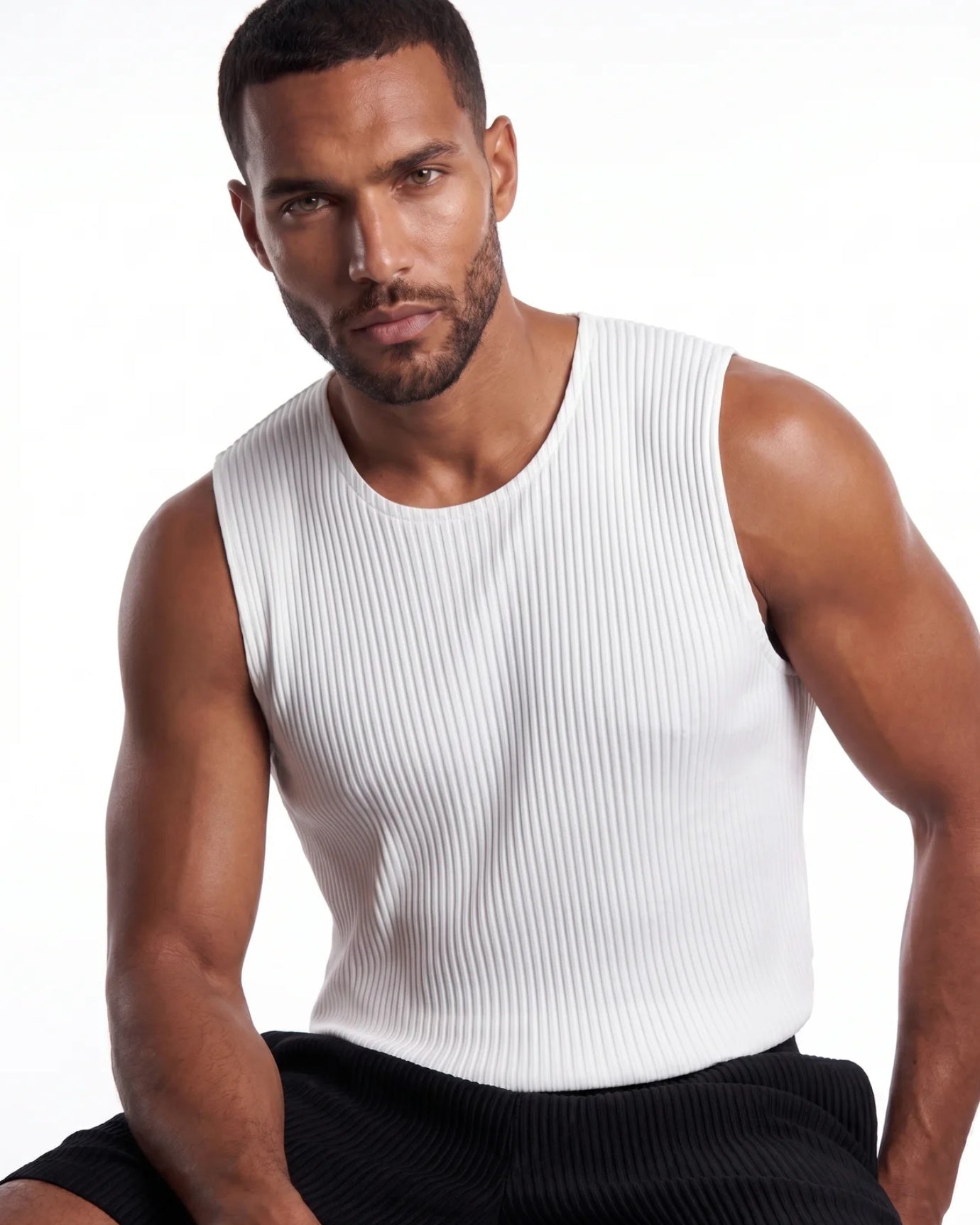High-End Pleated White Vest T-shirt