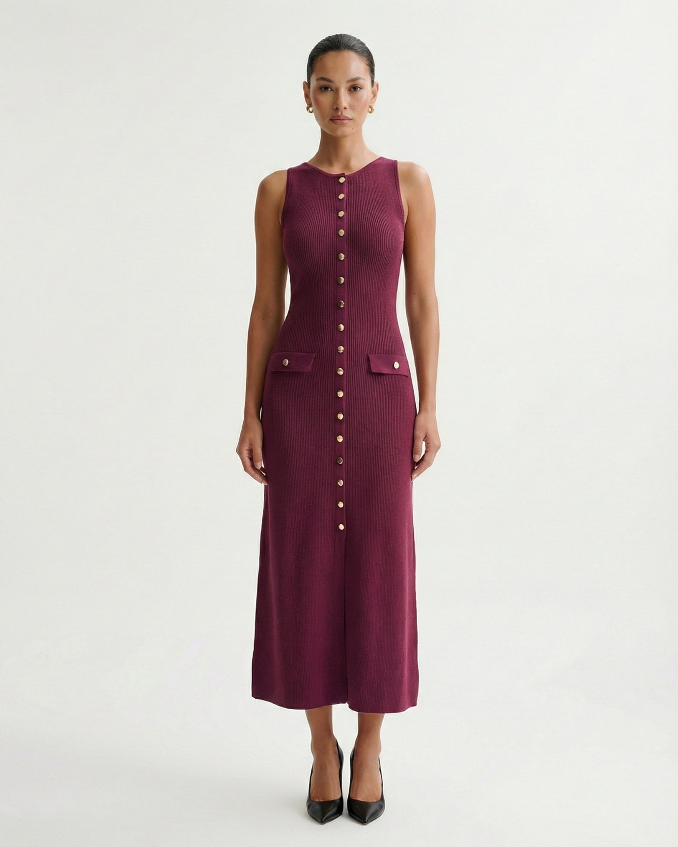 Old Money Knitted Purple Claret Dress