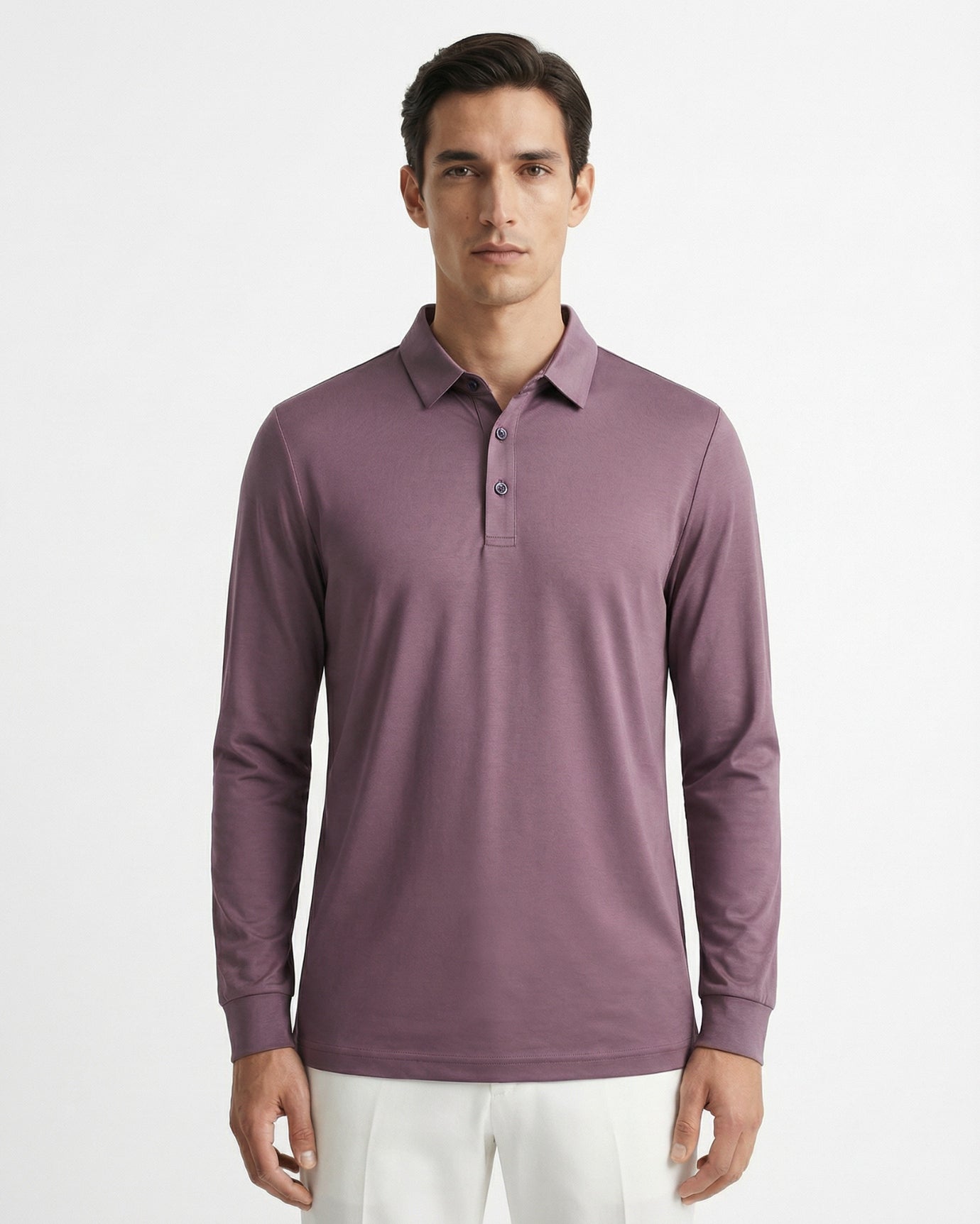 High-End Double Mercerized Cotton Silk Long-Sleeve Polo Shirt