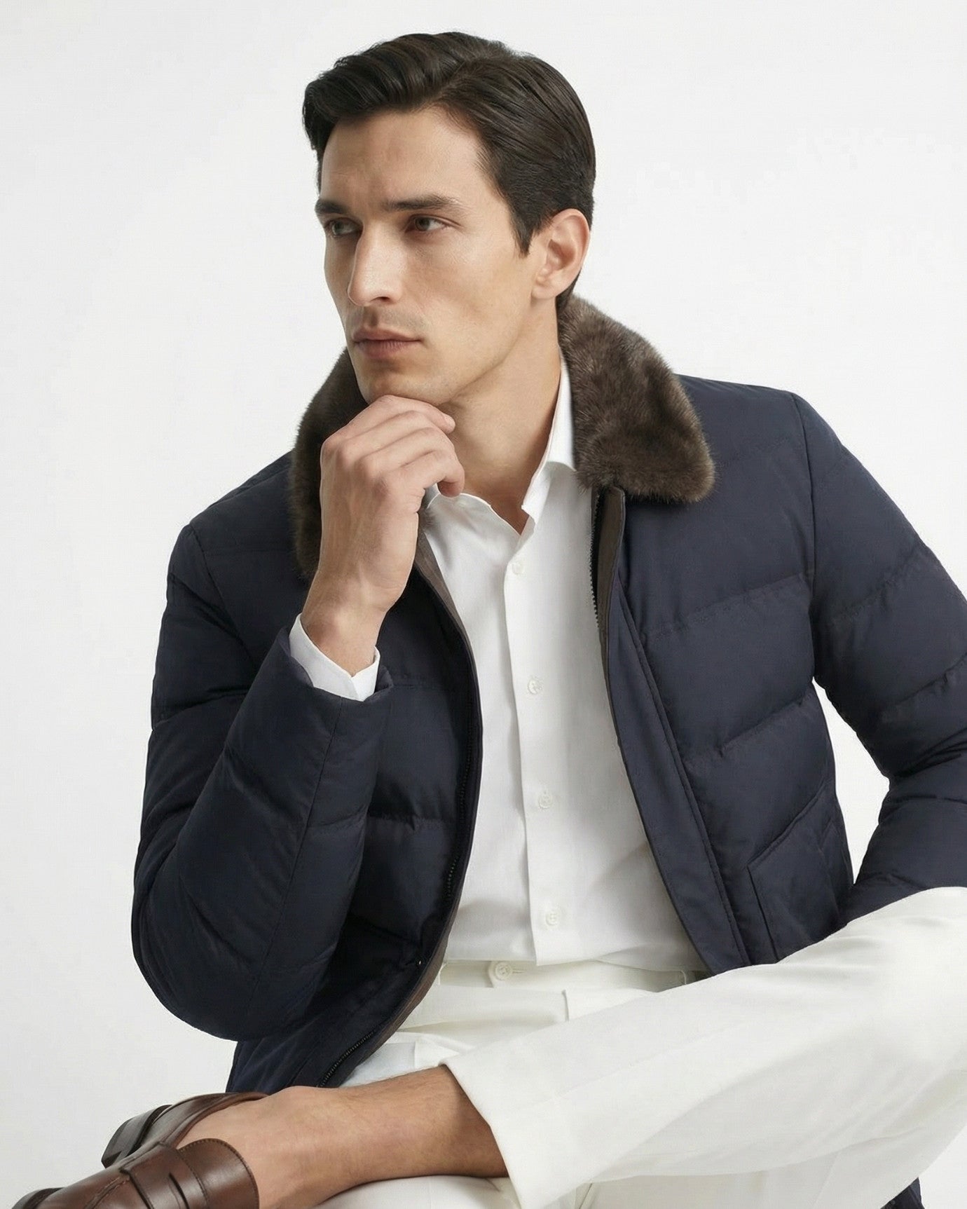 High-End Jacket with Mink Fur Collar & Detachable Rabbit Fur Liner