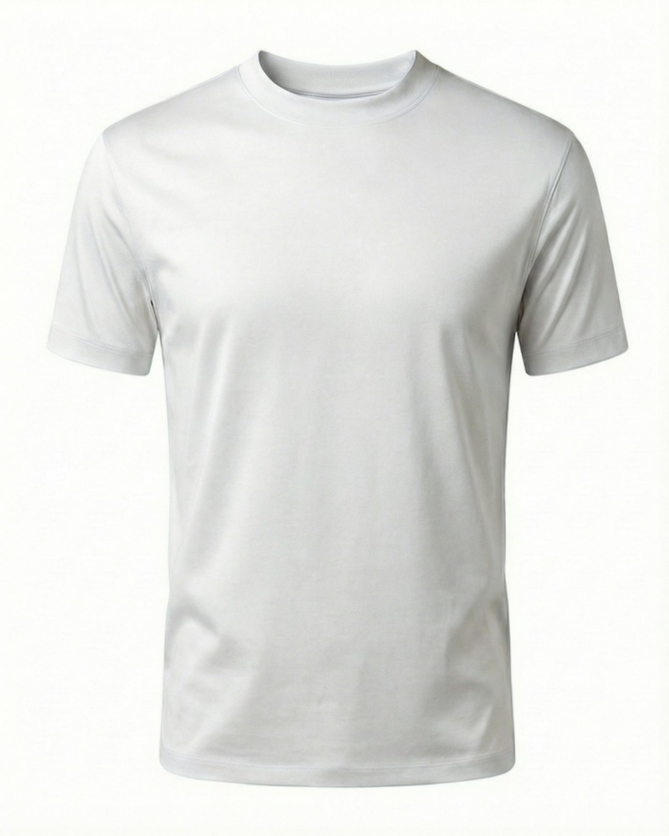 High-Count White Mercerized Cotton Round Neck Breathable T-Shirt