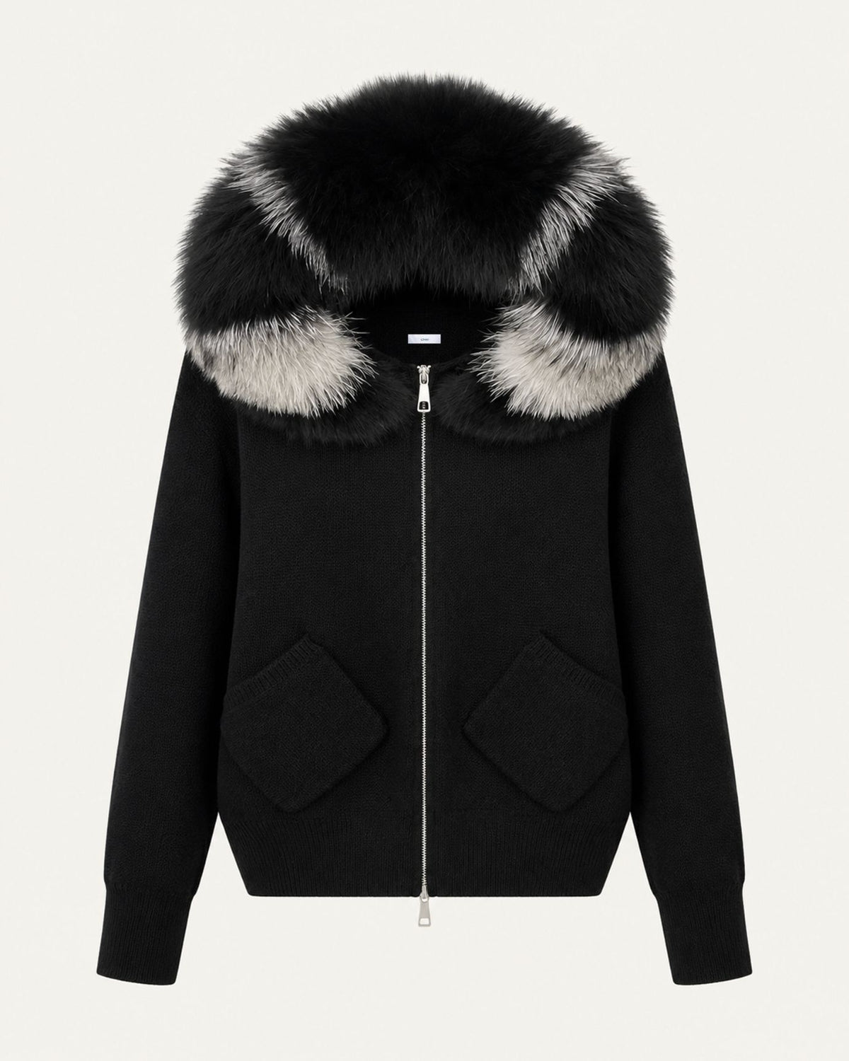 Hooded Knit Cardigan with Removable Fox Fur Trim