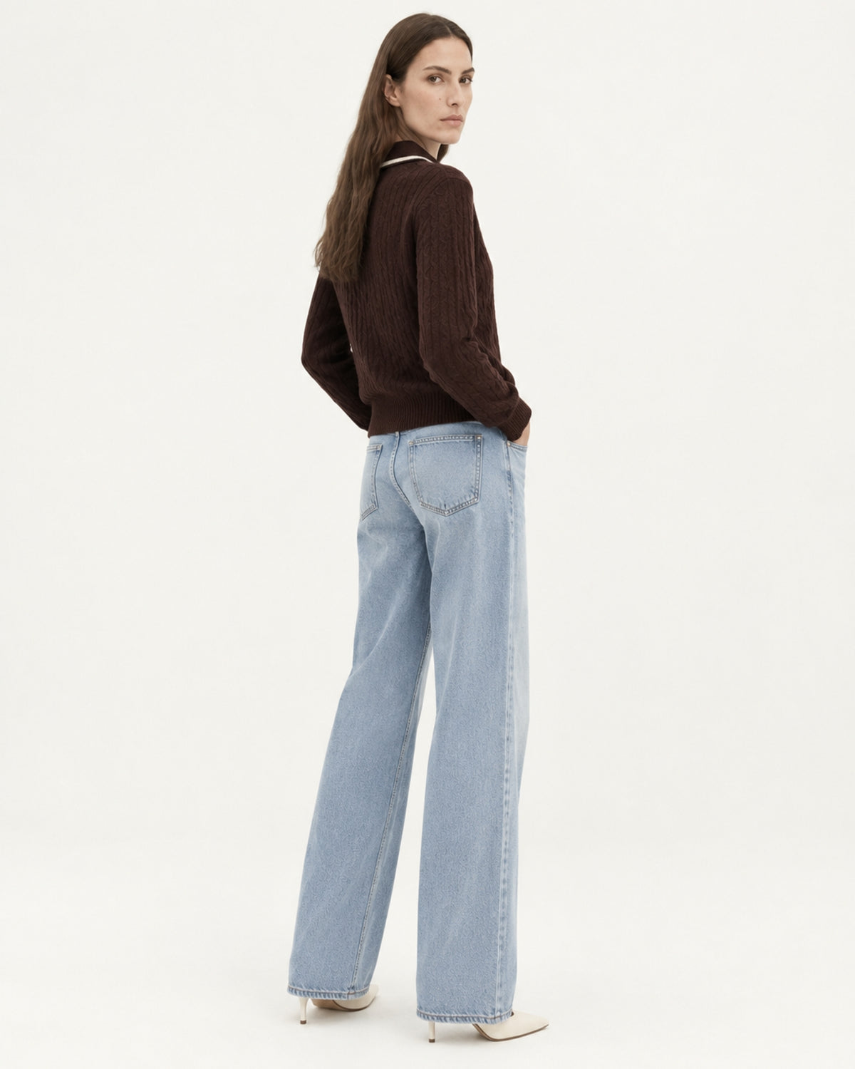 Collared Cable Knit Cashmere Sweater Polo