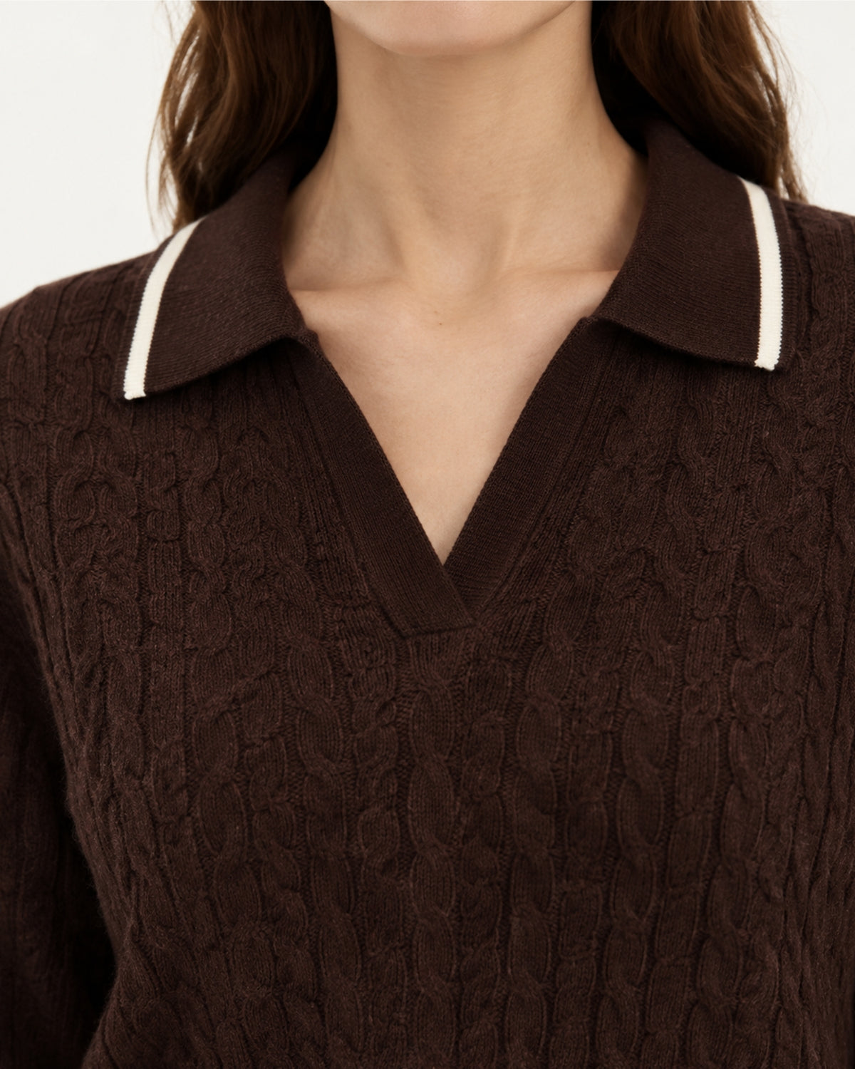 Collared Cable Knit Cashmere Sweater Polo