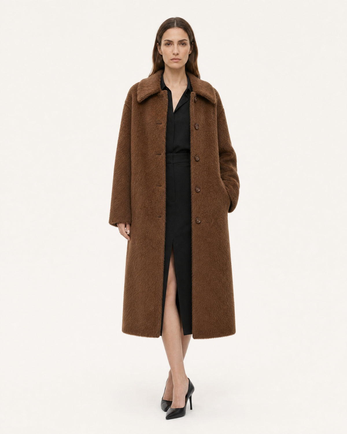 Relaxed Fit Mid-Length Suri Alpaca Coat