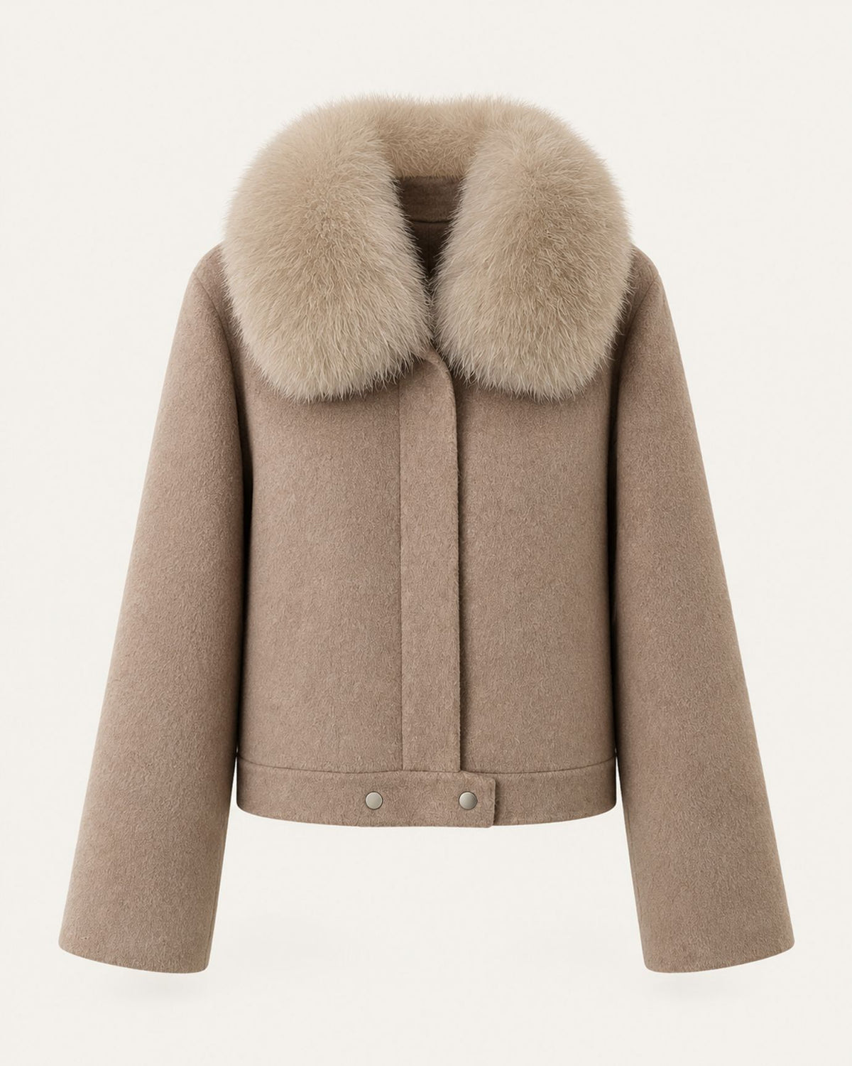 Fox Fur-Trimmed Short Double-Faced Wool Coat