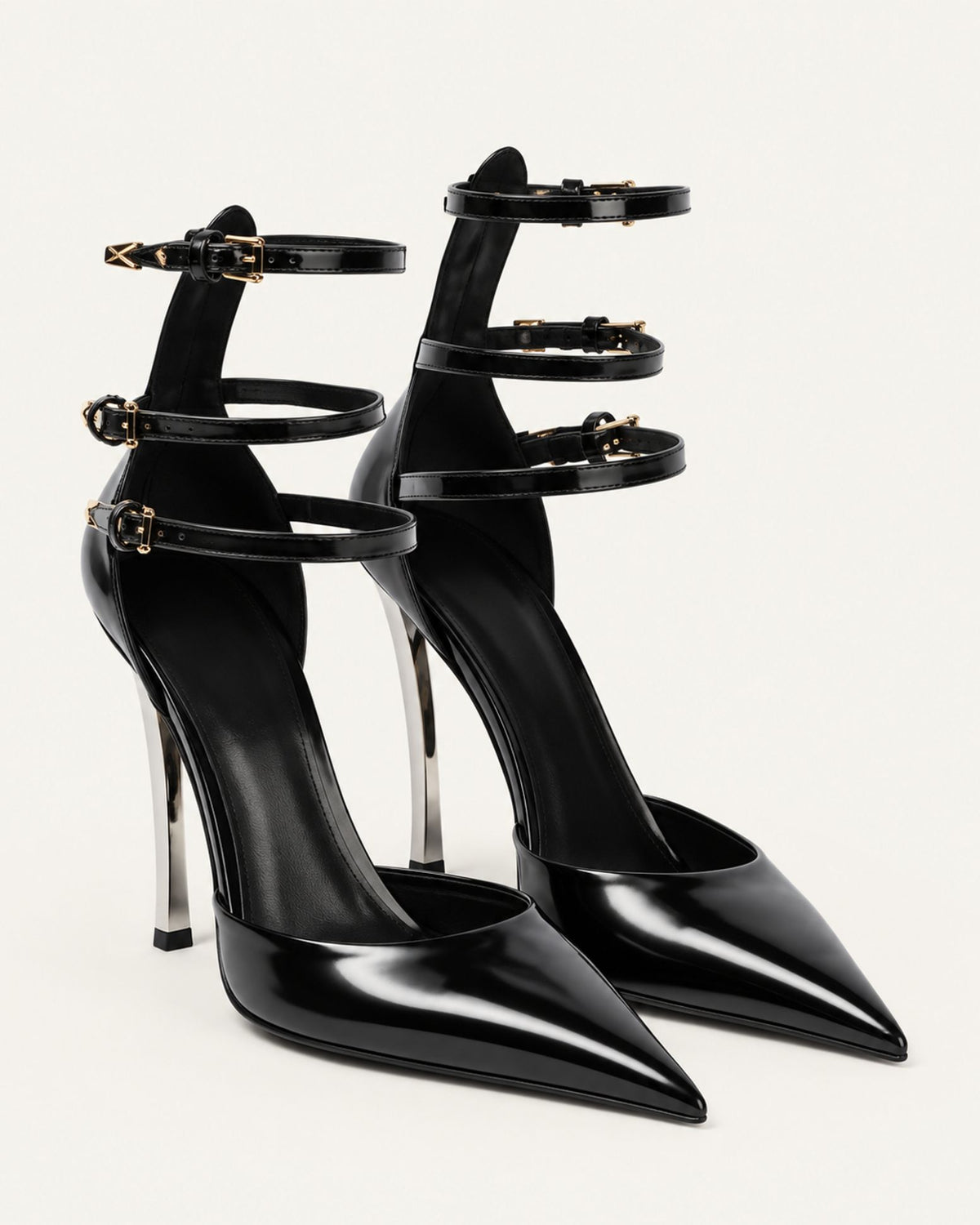 Pointed-Toe Patent Leather Ankle-Strap Pumps