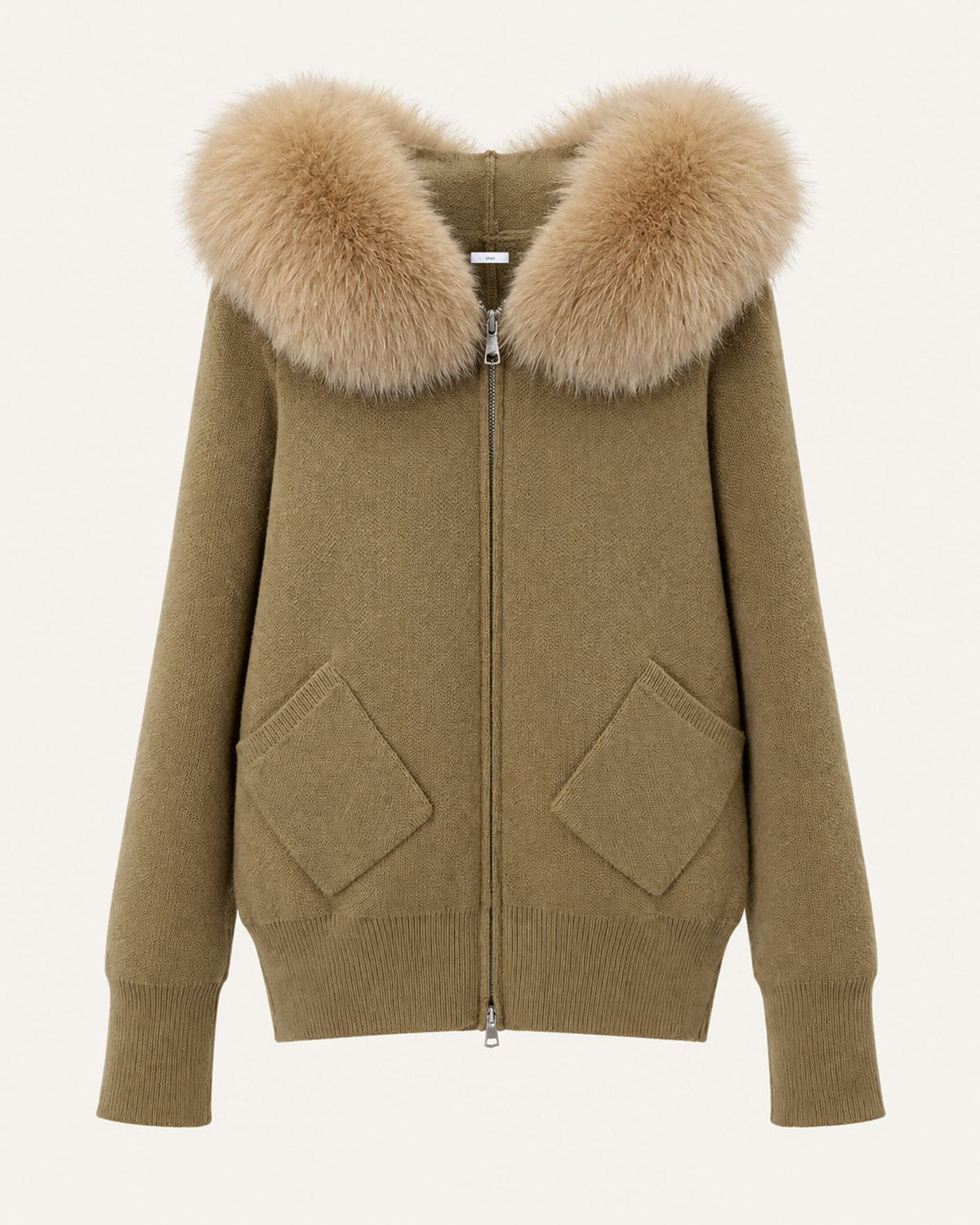 Hooded Knit Cardigan with Removable Fox Fur Trim