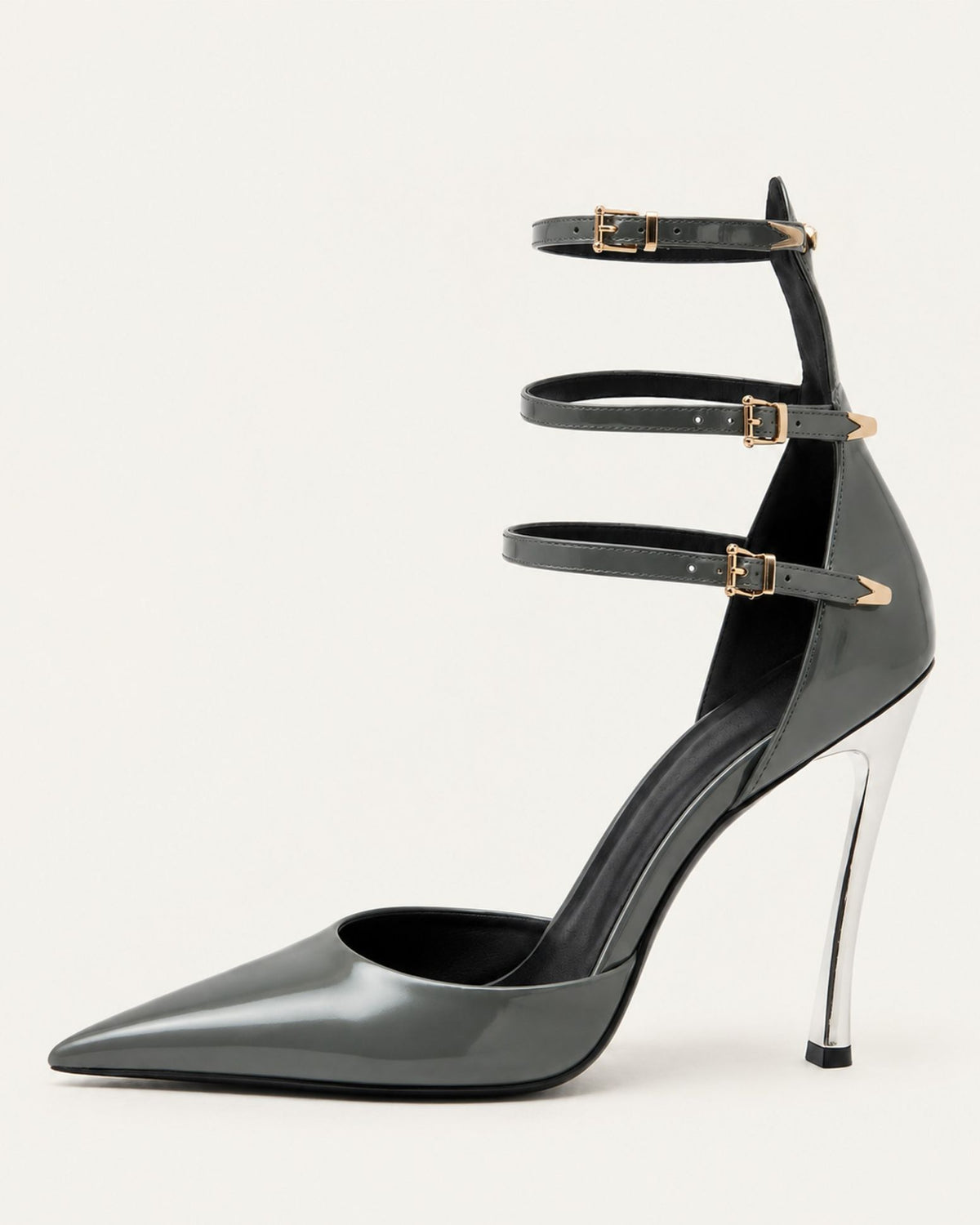 Pointed-Toe Patent Leather Ankle-Strap Pumps