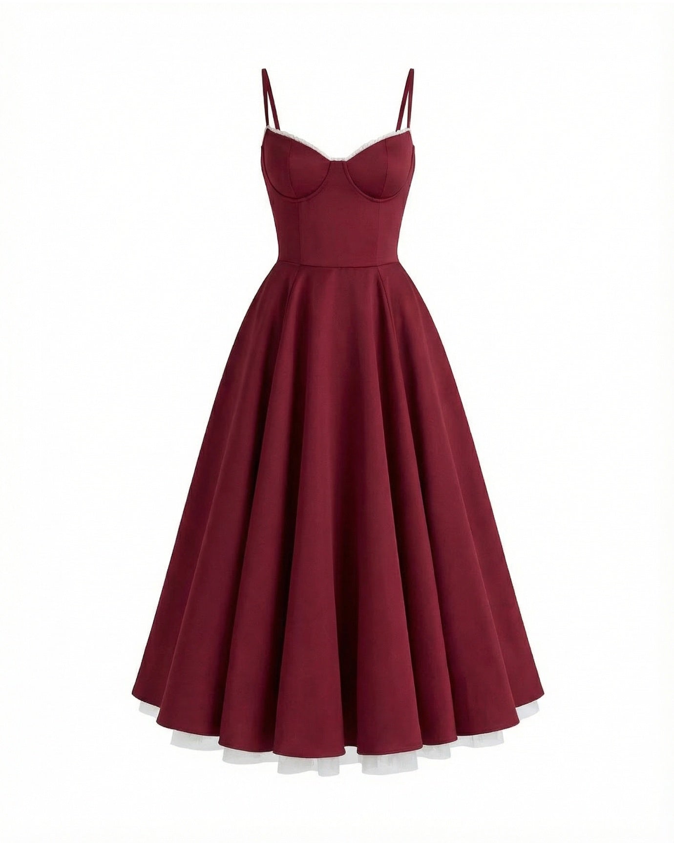 classic silhouette red dress Giulia Midi Burgundy Dress, Burgundy Red / L