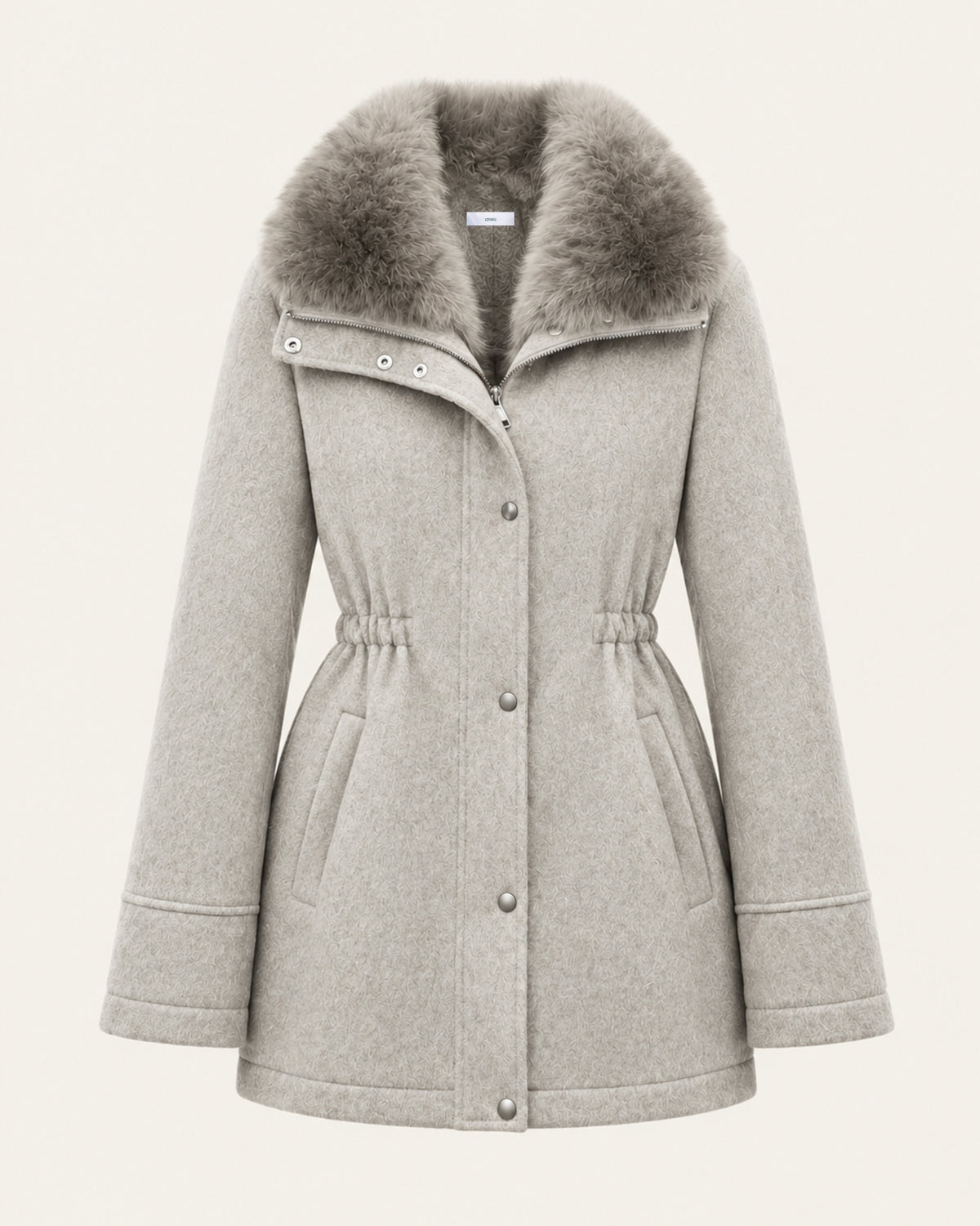 Rabbit Lined Wool Parka with Fox Fur Collar