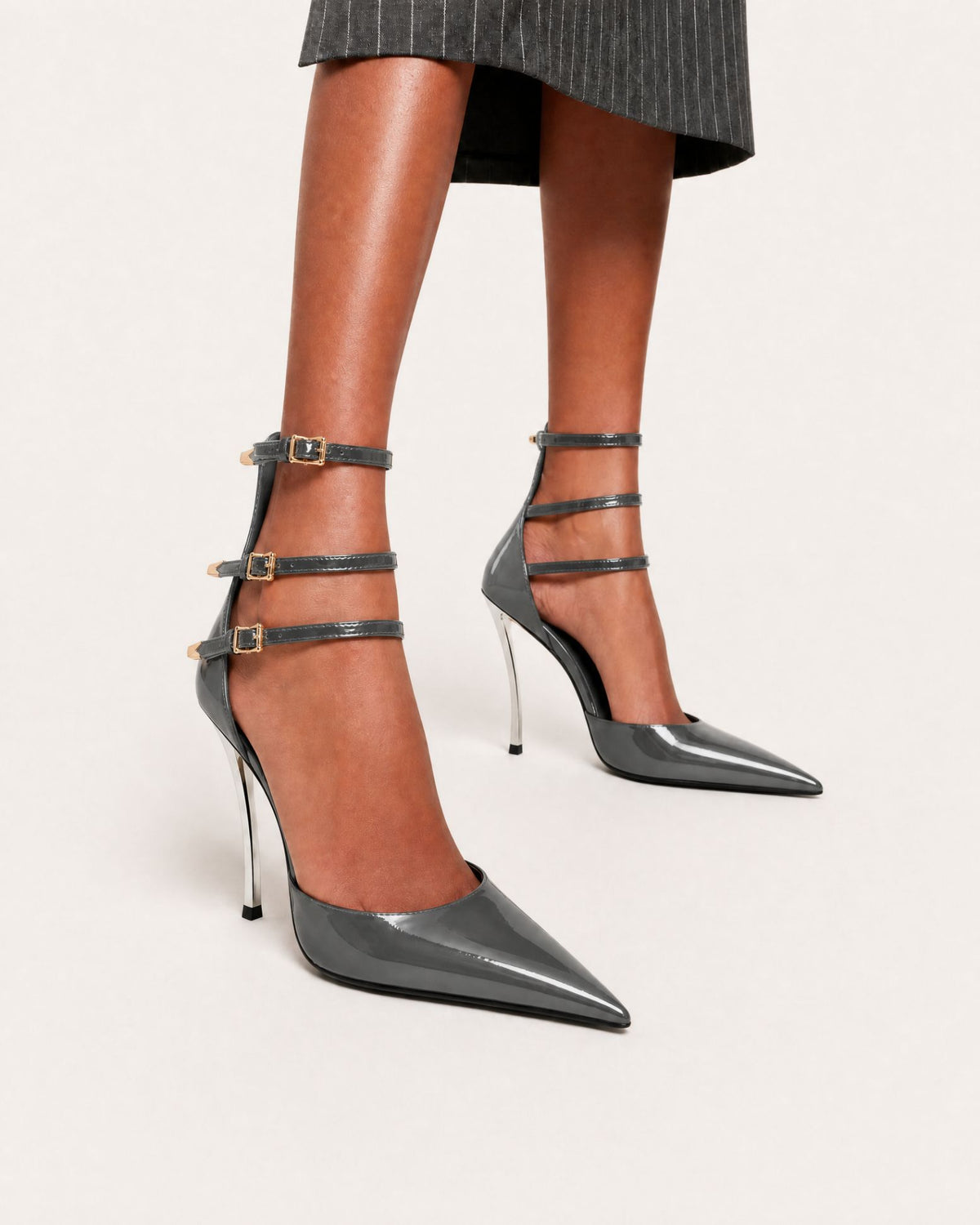 Pointed-Toe Patent Leather Ankle-Strap Pumps