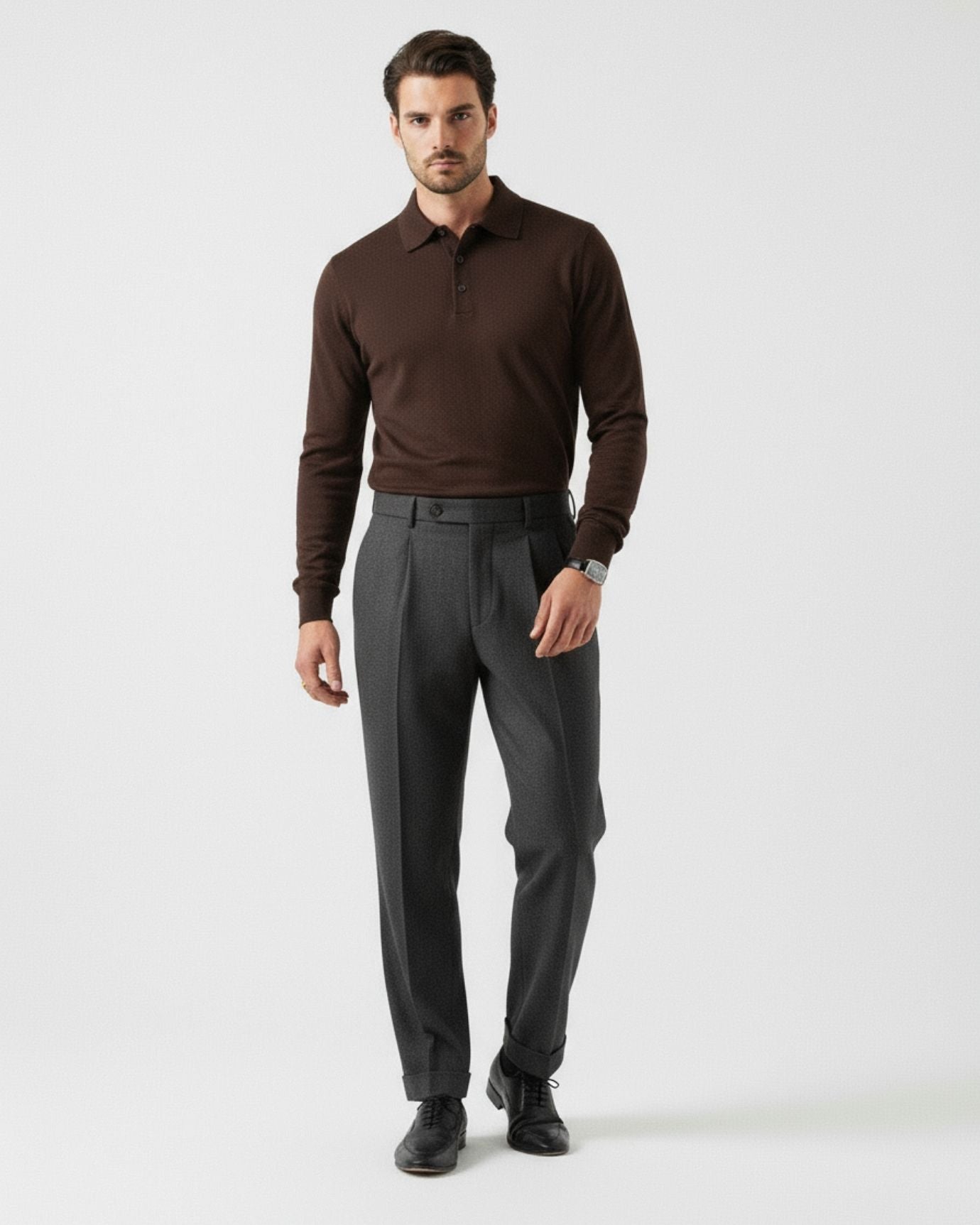 Fine Wool Thin Polo Long Sleeve