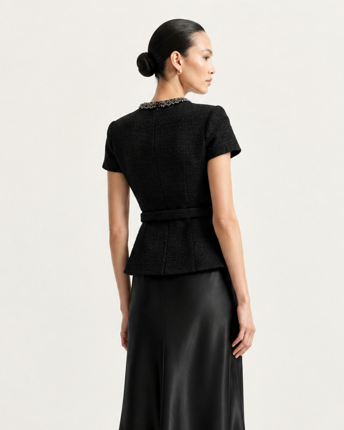 Satin-Paneled Tweed Mermaid Evening Dress