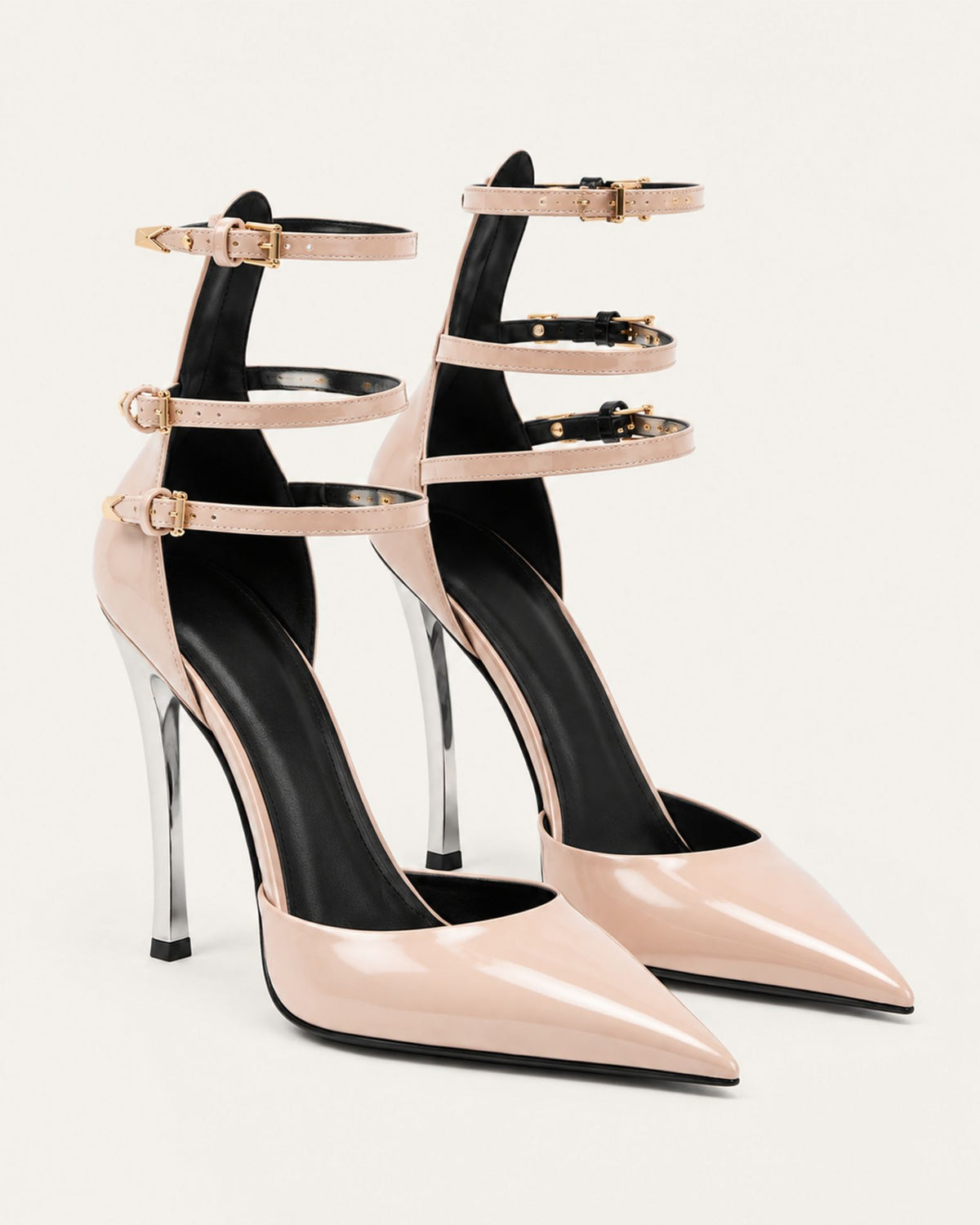Pointed-Toe Patent Leather Ankle-Strap Pumps