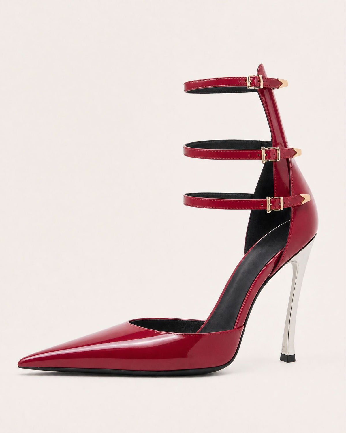 Pointed-Toe Patent Leather Ankle-Strap Pumps