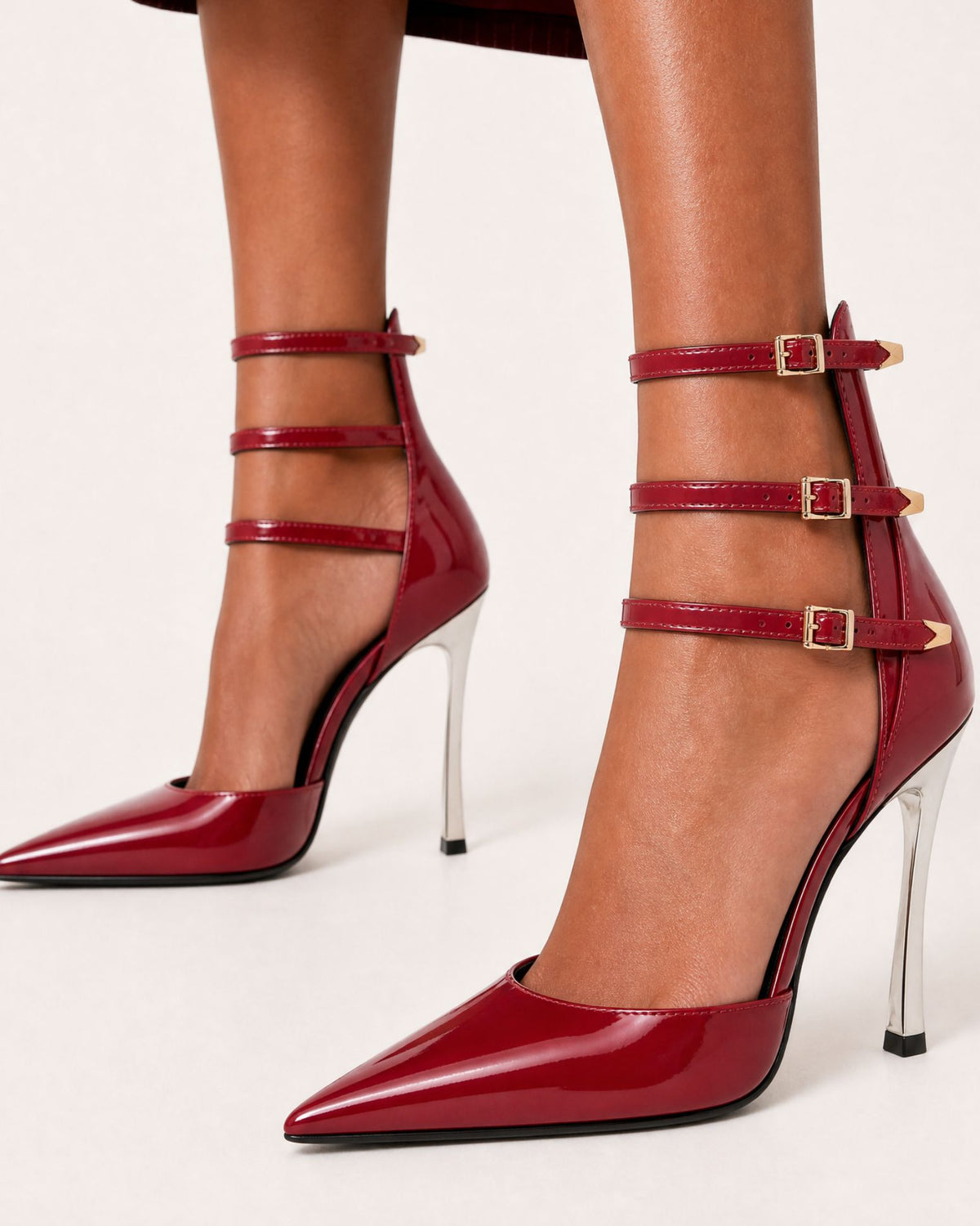 Pointed-Toe Patent Leather Ankle-Strap Pumps